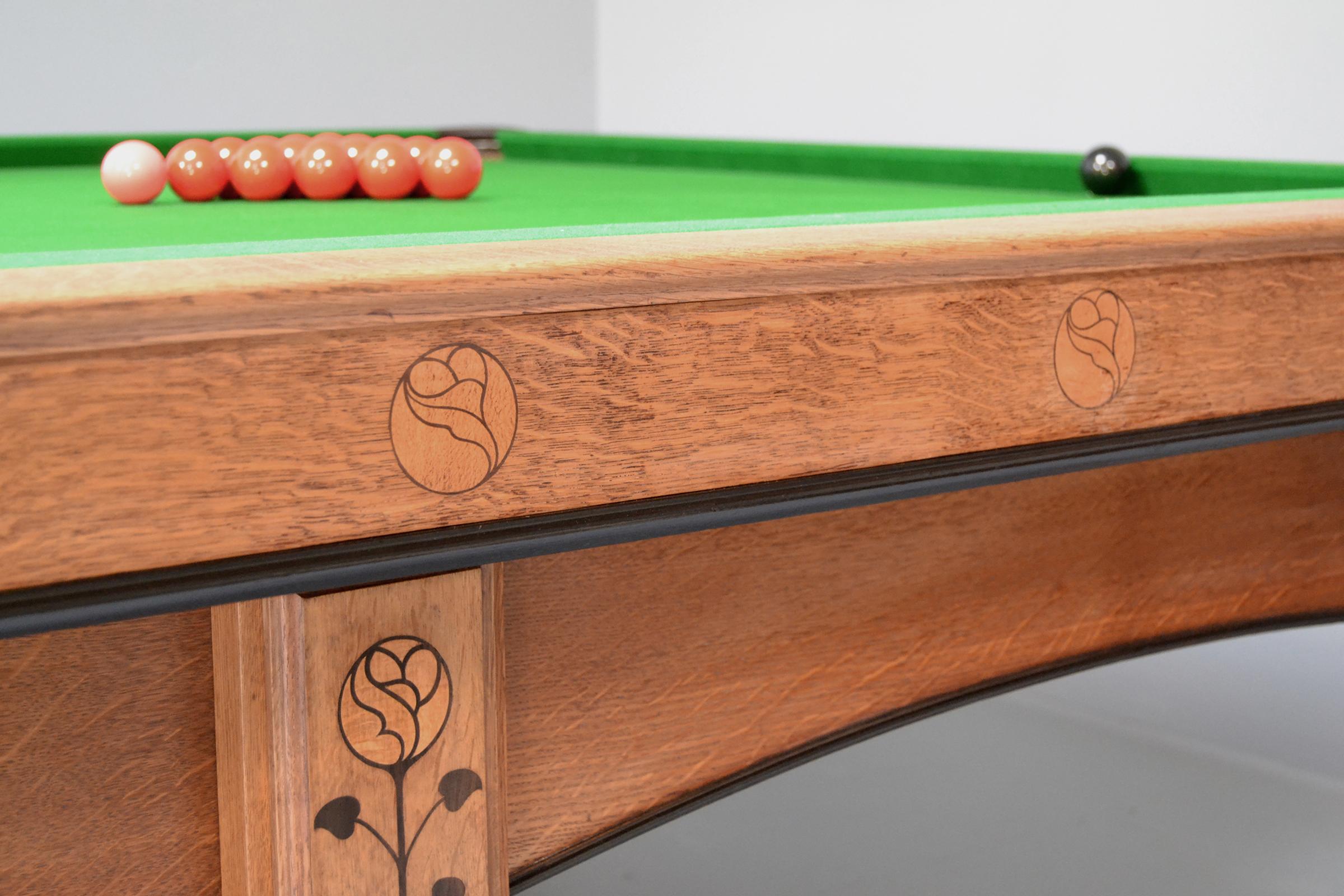 20th Century Billiard Snooker Pool Table Arts and Crafts English 1910 Oak Ebony Copper For Sale