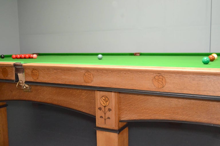 Billiard snooker pool table oak inlaid arts and crafts glasgow school
