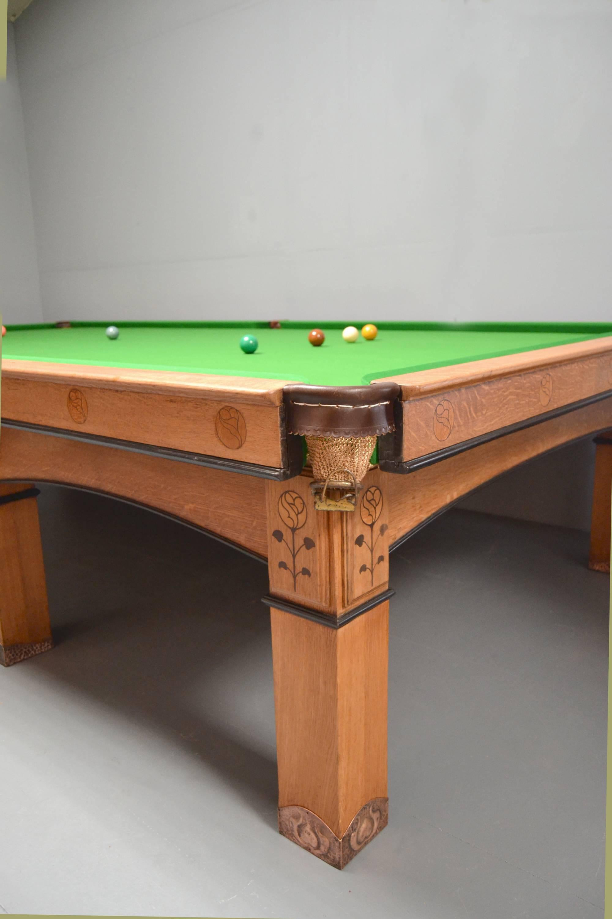 British Billiard snooker pool table oak inlaid arts and crafts glasgow school scotland For Sale