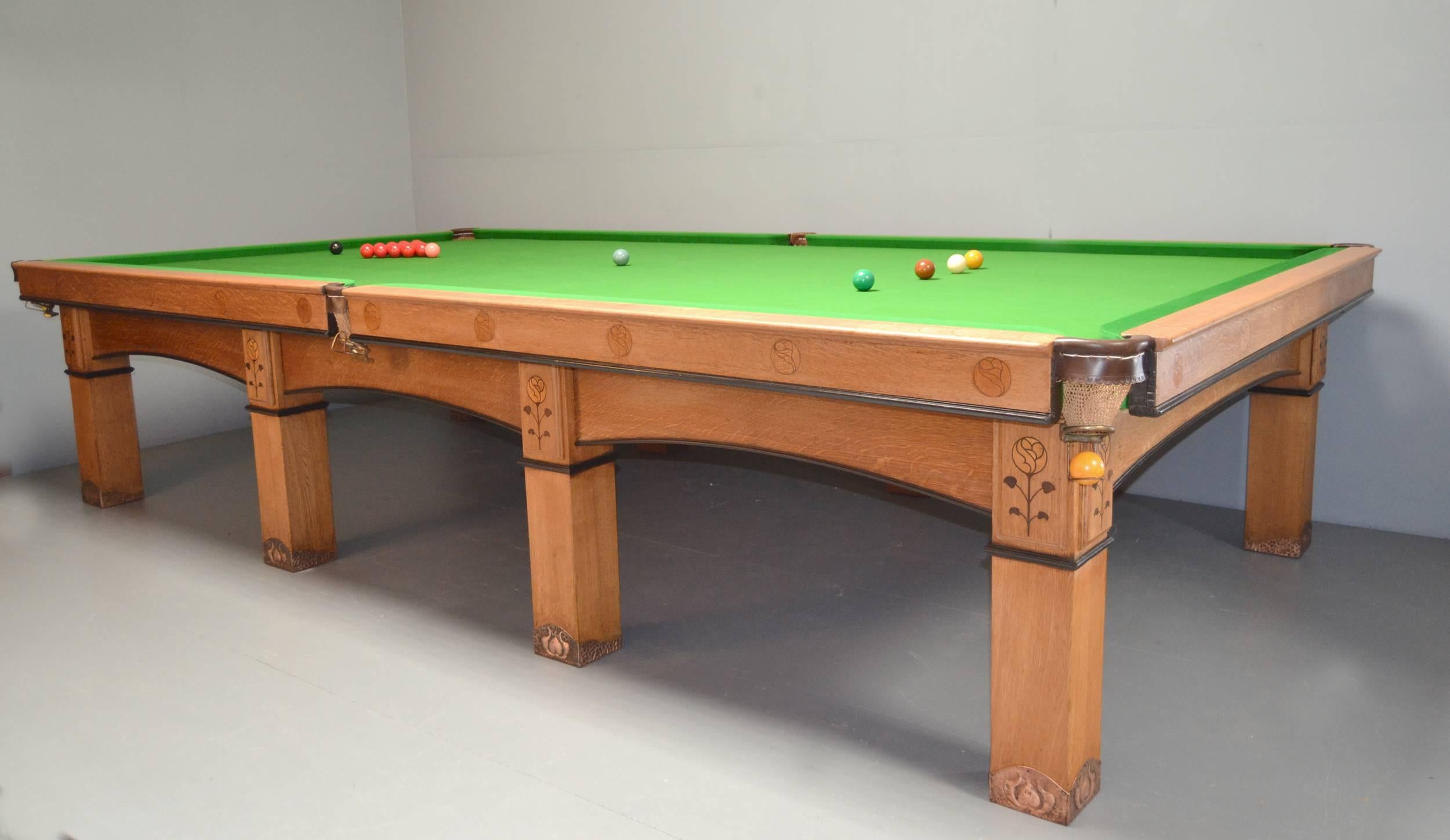 Billiard snooker pool table oak inlaid arts and crafts glasgow school scotland For Sale 1