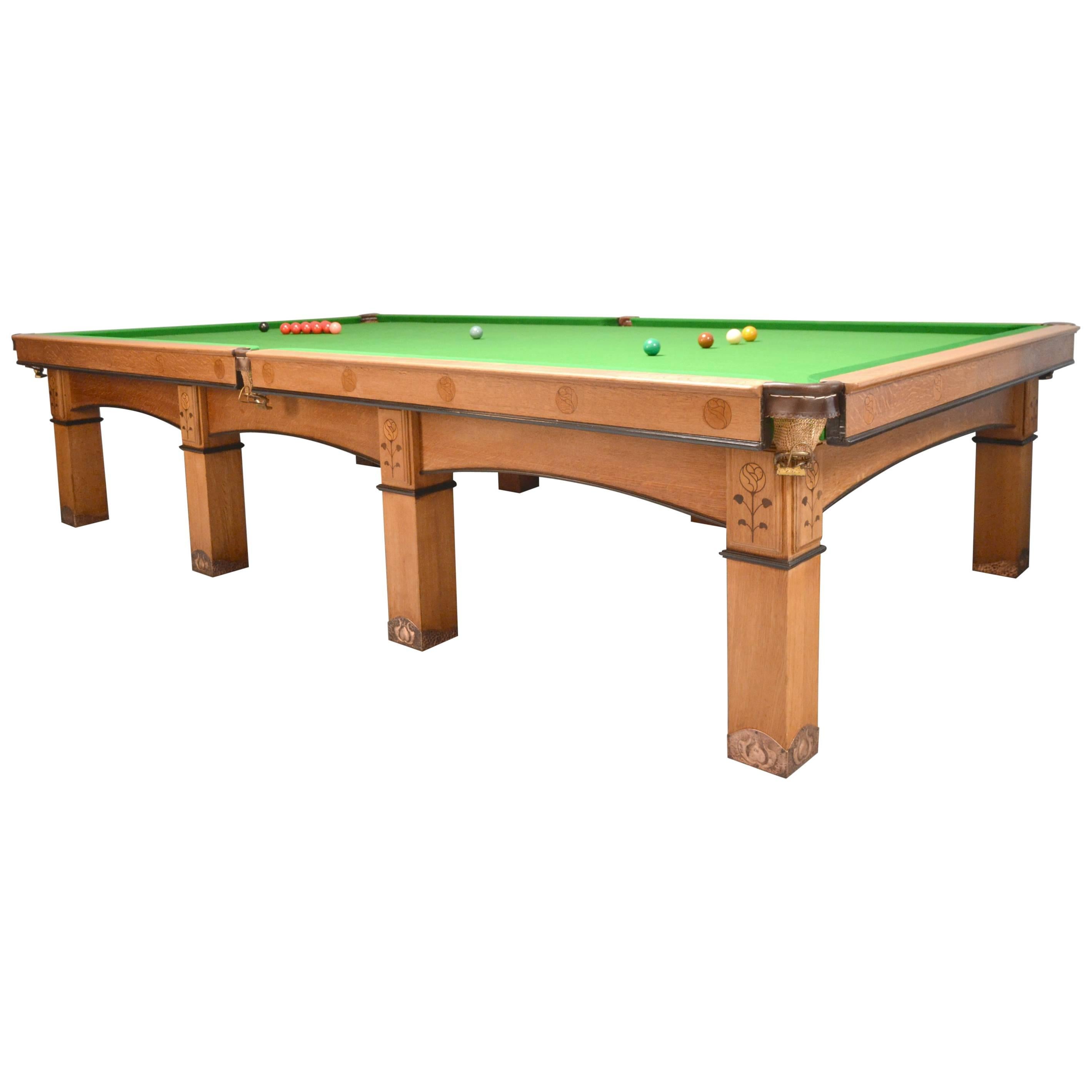Billiard snooker pool table oak inlaid arts and crafts glasgow school scotland For Sale