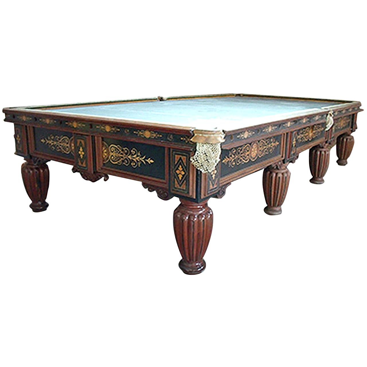 Billiard Snooker POOL Table Carved and Inlaid Walnut, Cox & Yeman of London