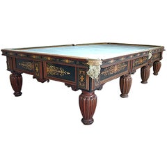 Antique Billiard Snooker POOL Table Carved and Inlaid Walnut, Cox & Yeman of London