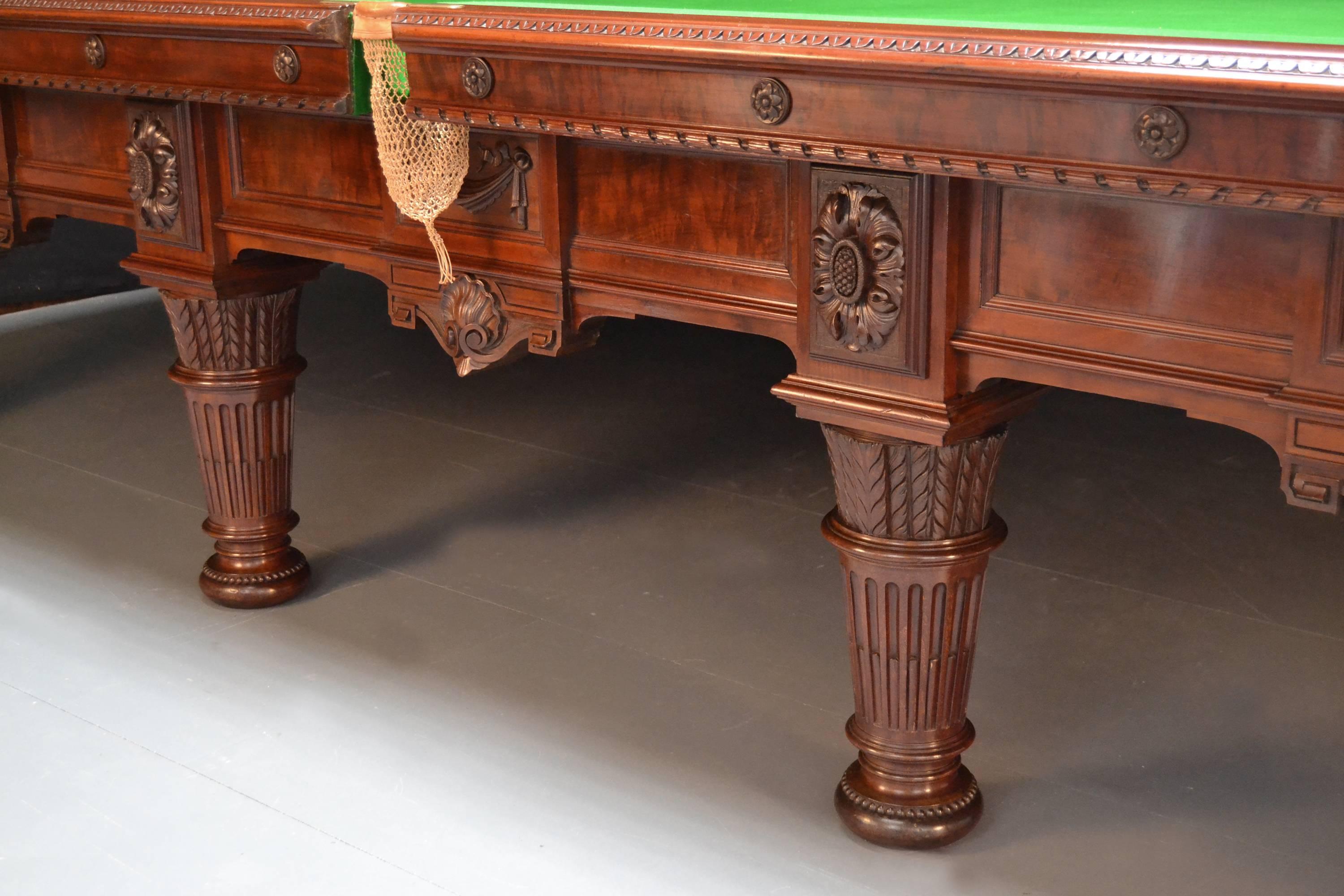 British Billiard Snooker Pool Table Carved Mahogany Victorian 1894  For Sale