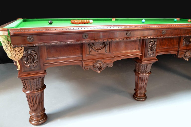 Billiard Snooker Pool Table Carved Mahogany Victorian 1894 For Sale at