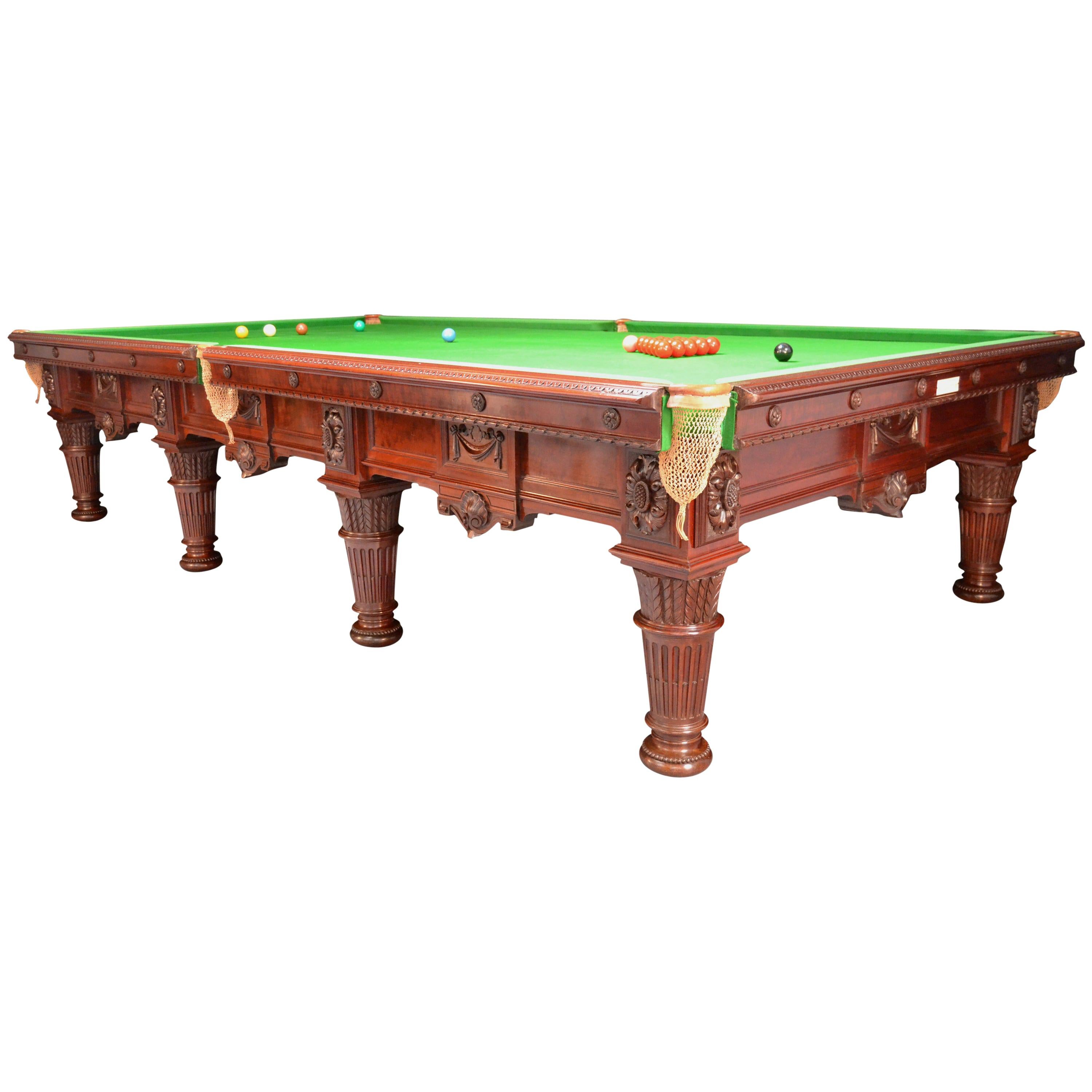 Billiard Snooker Pool Table Carved Mahogany Victorian 1894  For Sale
