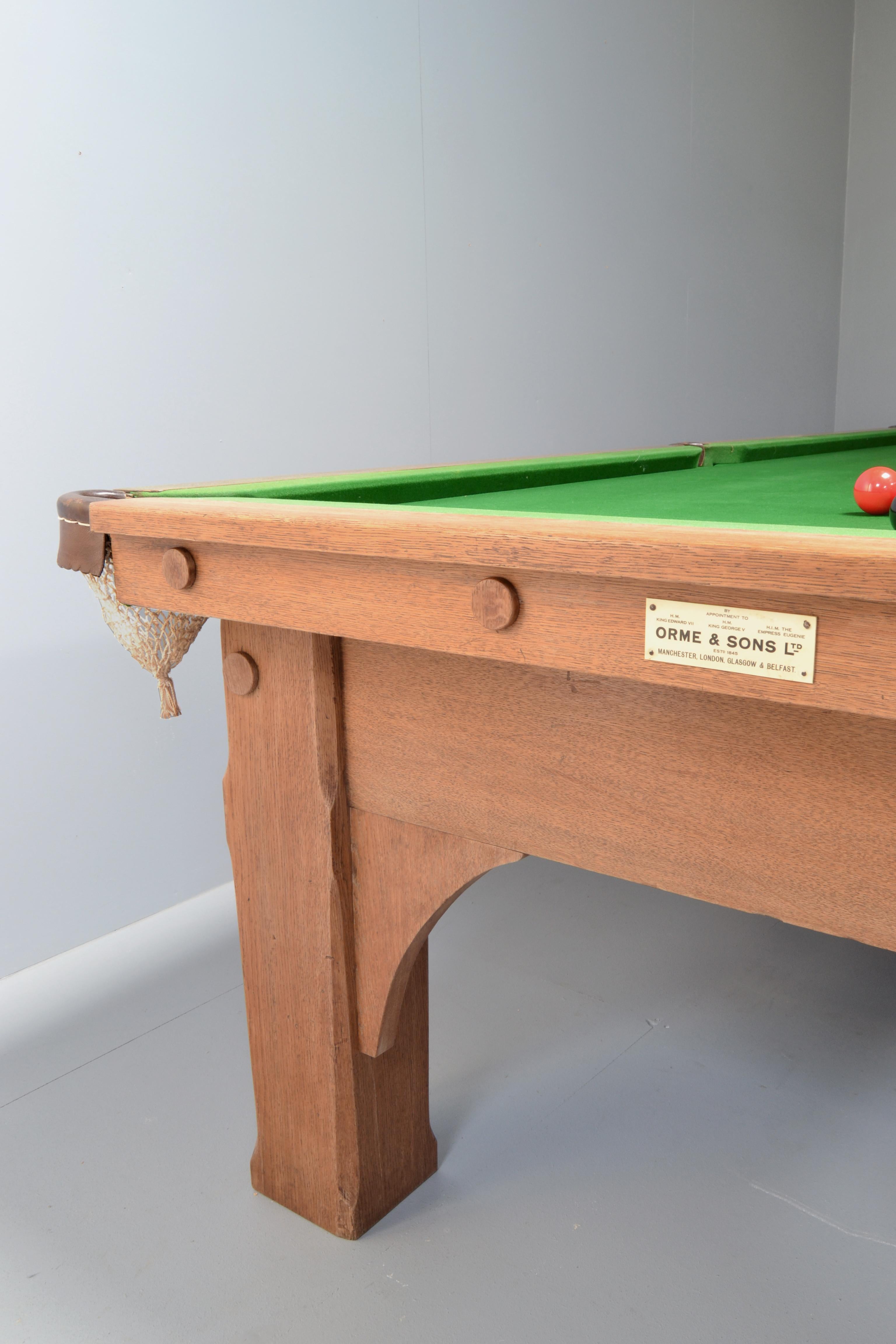 Arts and Crafts Billiard Snooker Pool Table English Oak Arts & Crafts For Sale