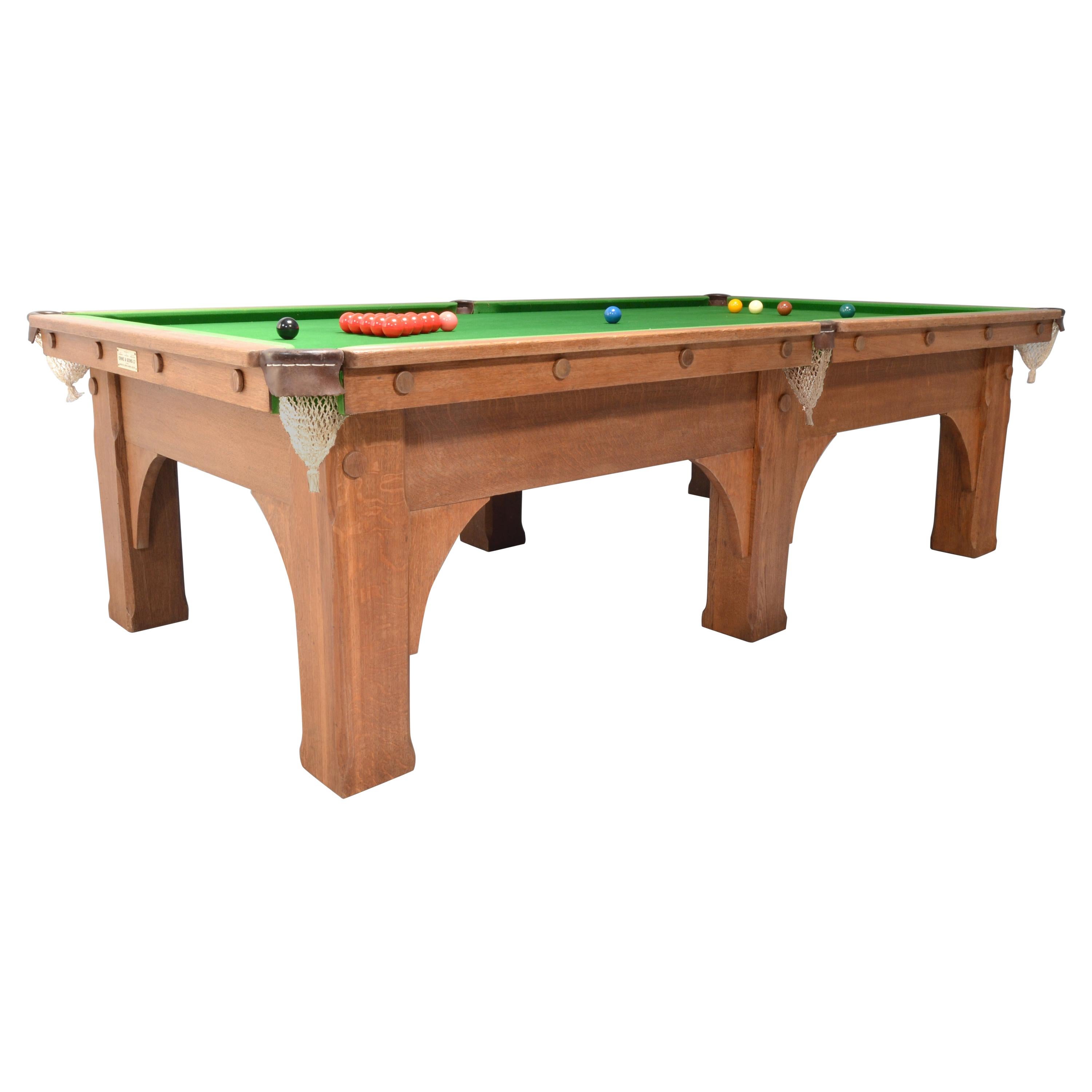 Billiard Snooker Pool Table English Oak Arts & Crafts For Sale