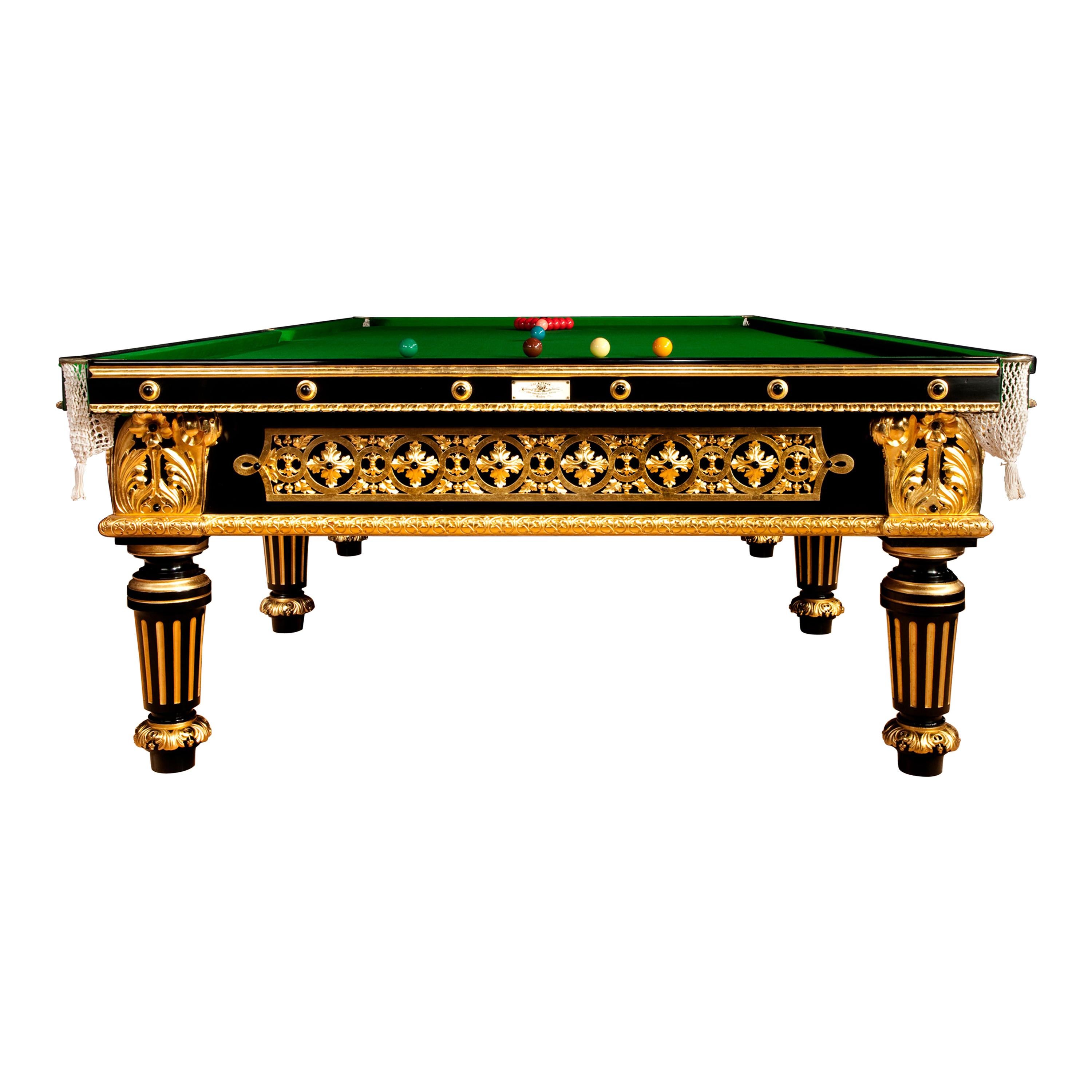 Billiard Snooker POOL Table Gilded Carved English, London, 1895 For Sale