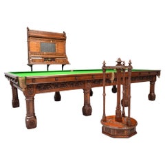 Antique Billiard Snooker POOL Table Gothic Carved Relief Oak Matching Scorer in Stock