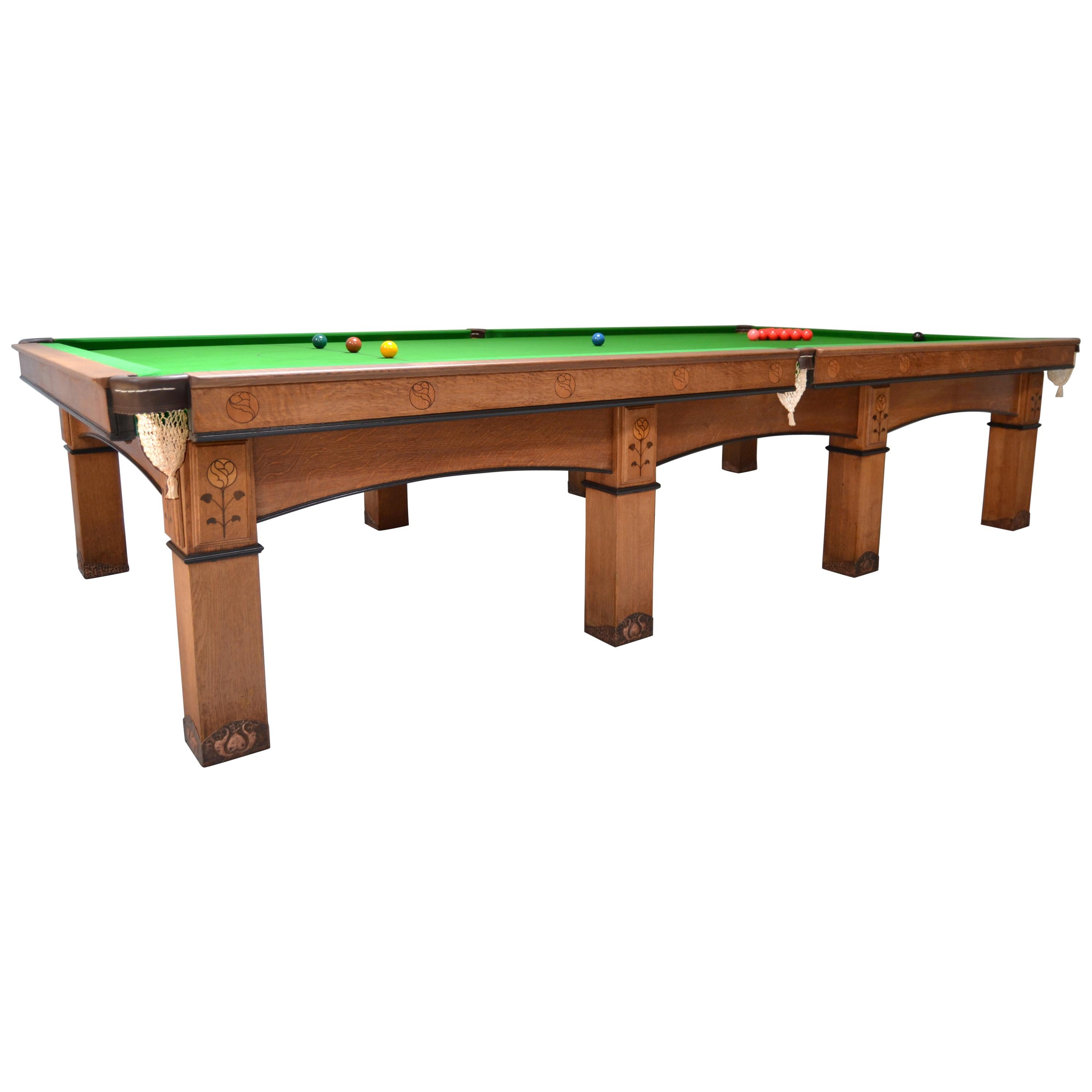 Billiard Snooker Pool Table Oak Inlaid Arts and Crafts Glasgow School