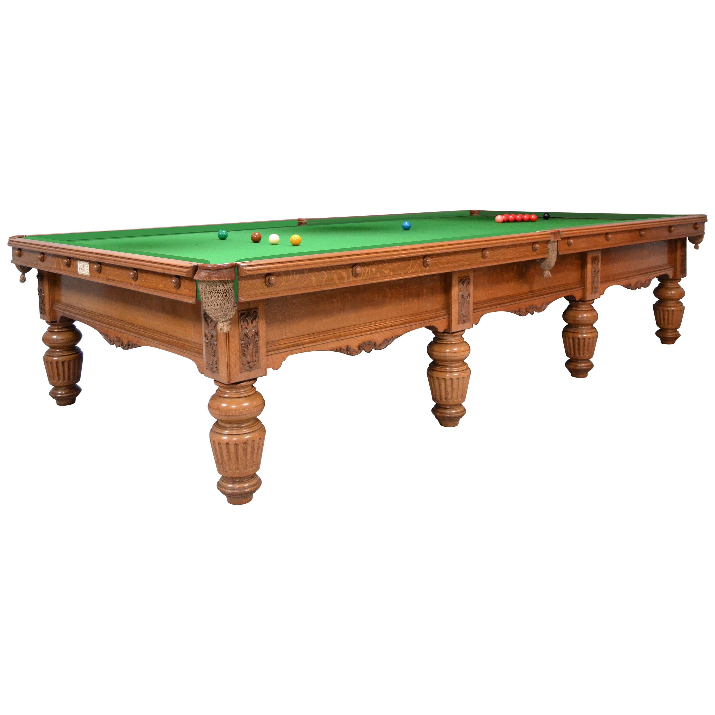 Billiard Snooker Pool Table Oak Victorian George Wright, London, England For Sale