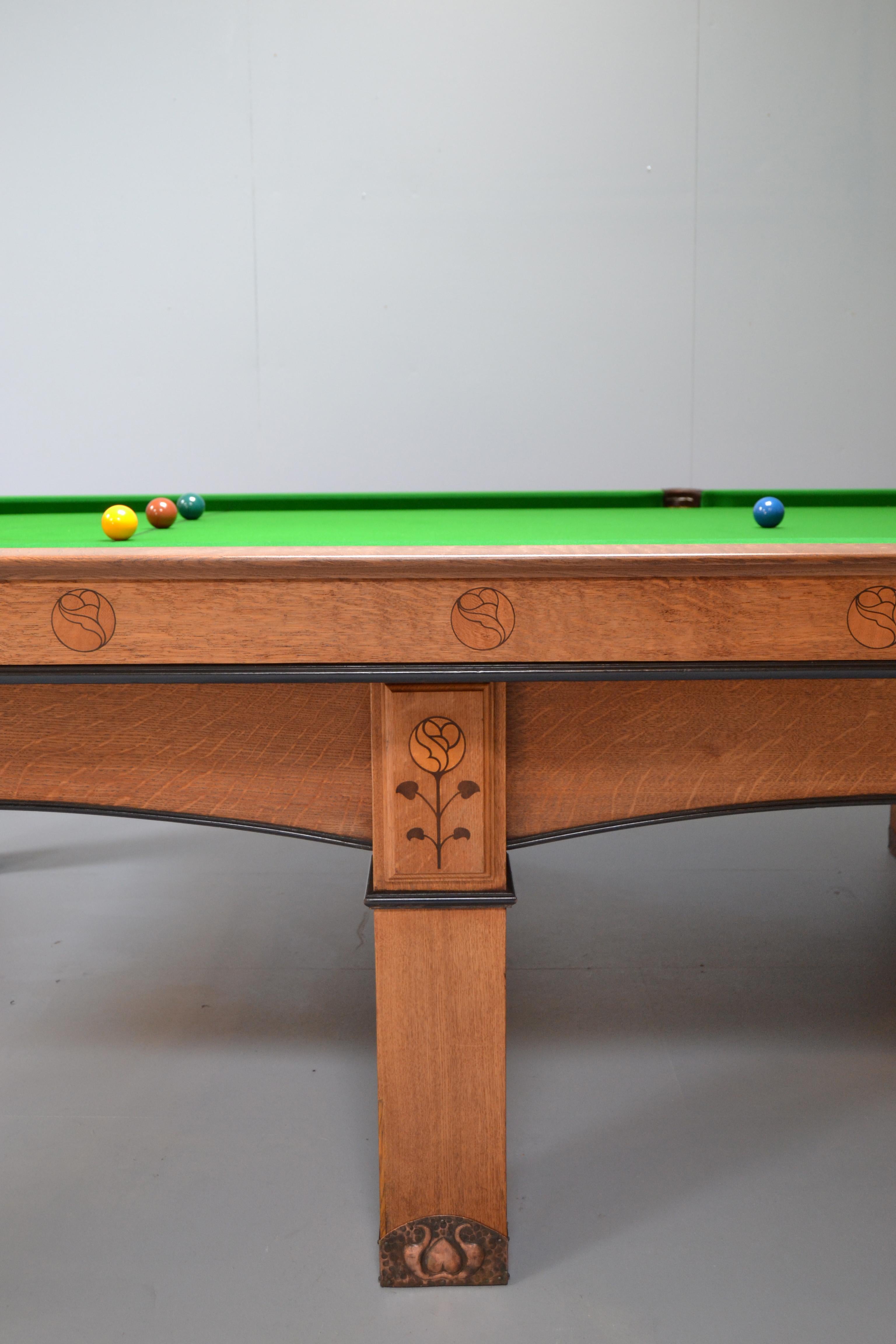 Billiard snooker pool table oak inlaid arts and crafts glasgow school scotland For Sale 3