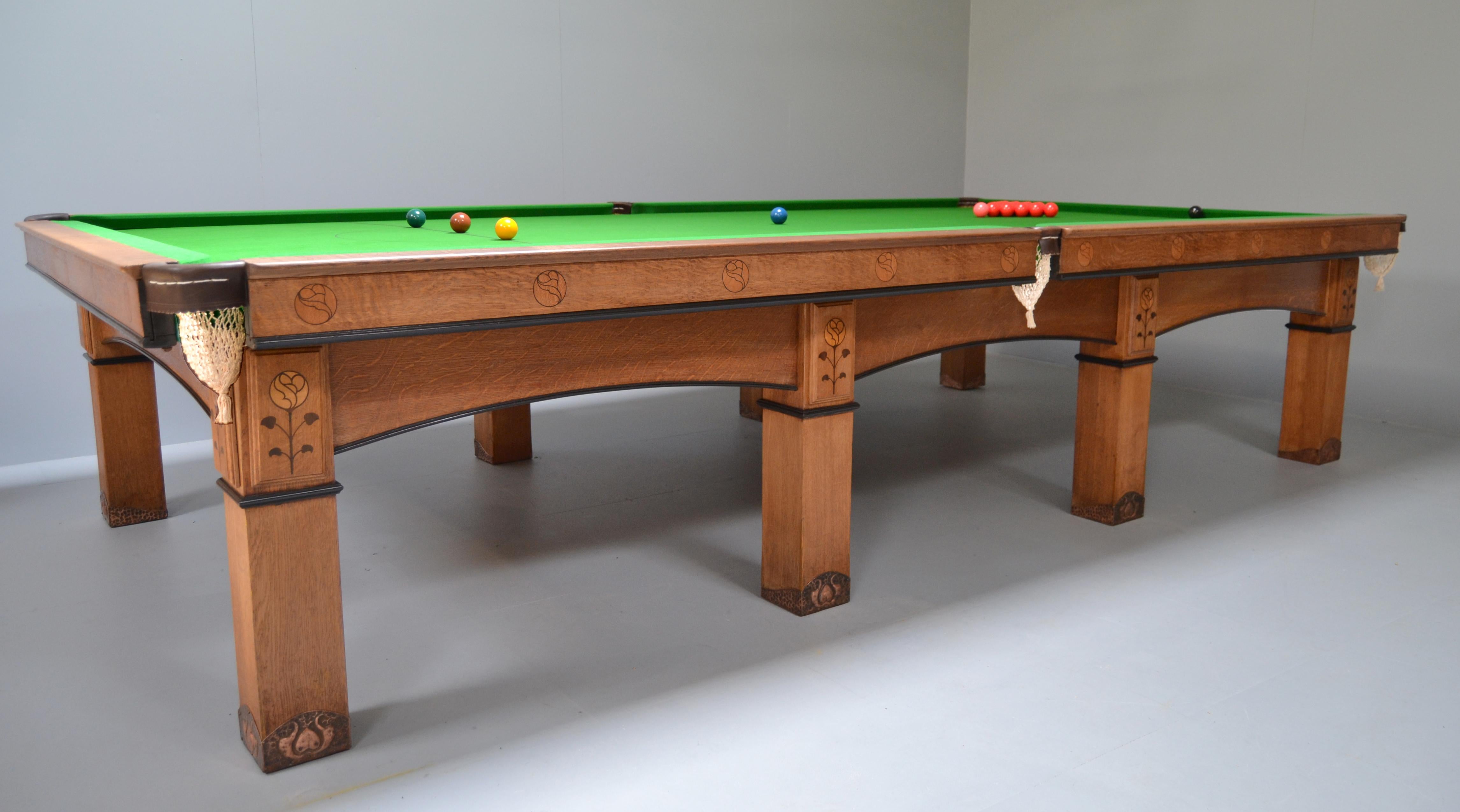 Billiard snooker pool table oak inlaid arts and crafts glasgow school scotland For Sale 5