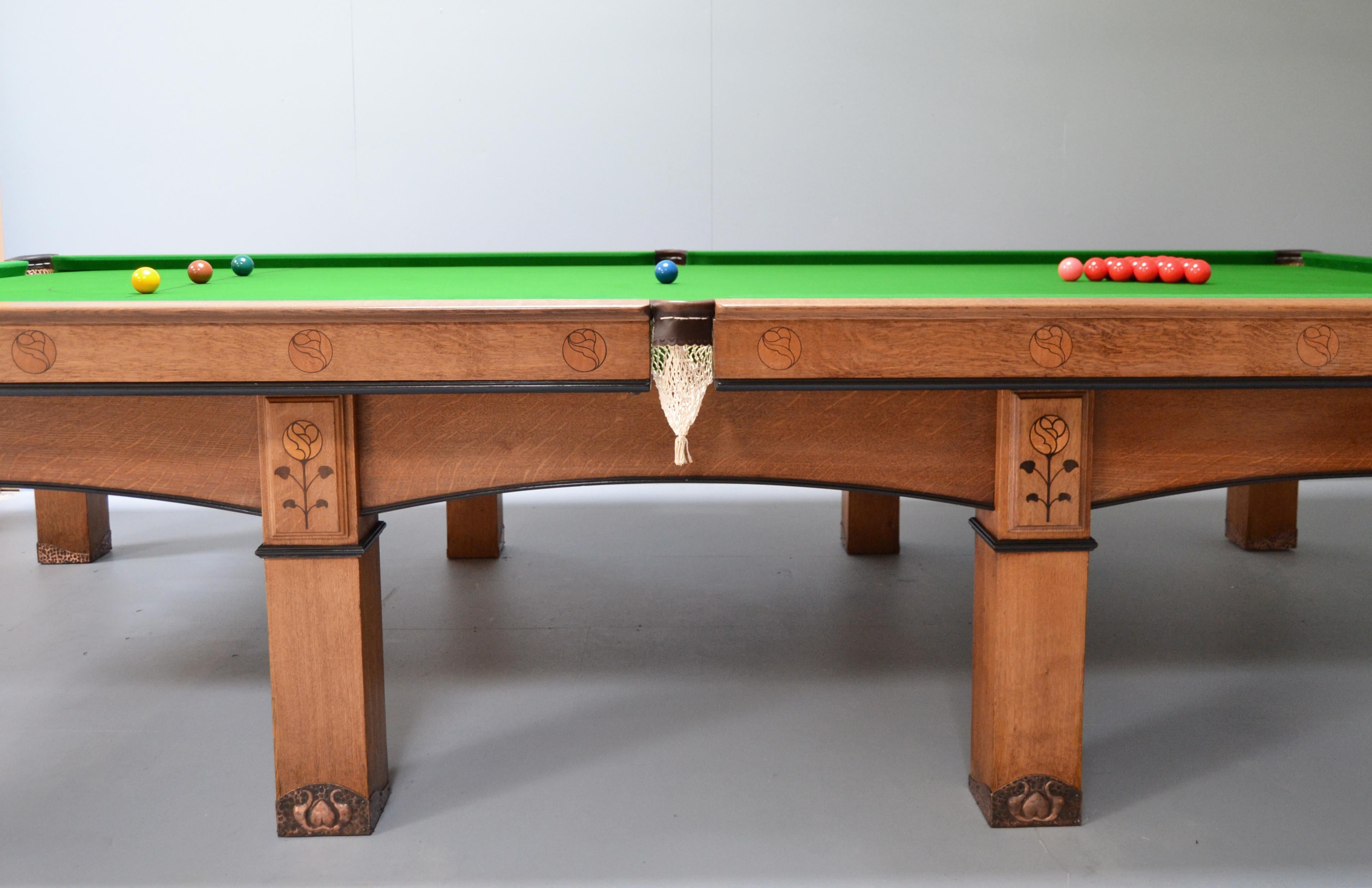 Billiard snooker pool table oak inlaid arts and crafts glasgow school scotland For Sale 6