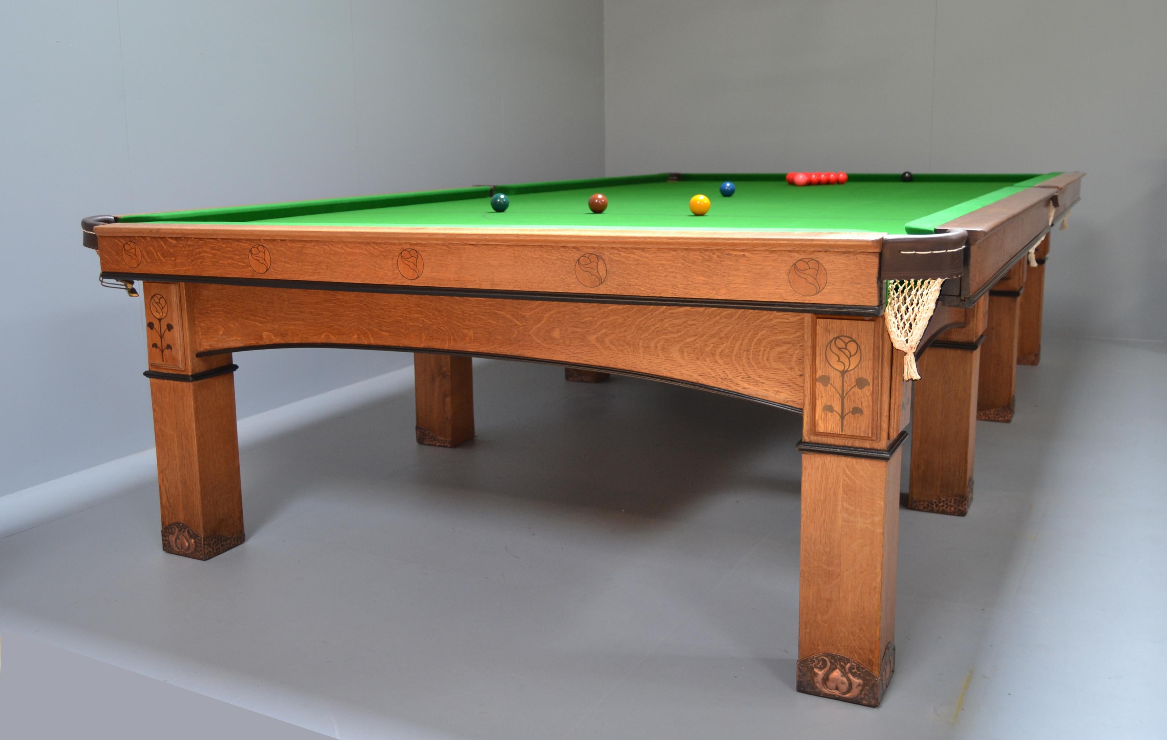 Billiard snooker pool table oak inlaid arts and crafts glasgow school scotland For Sale 2