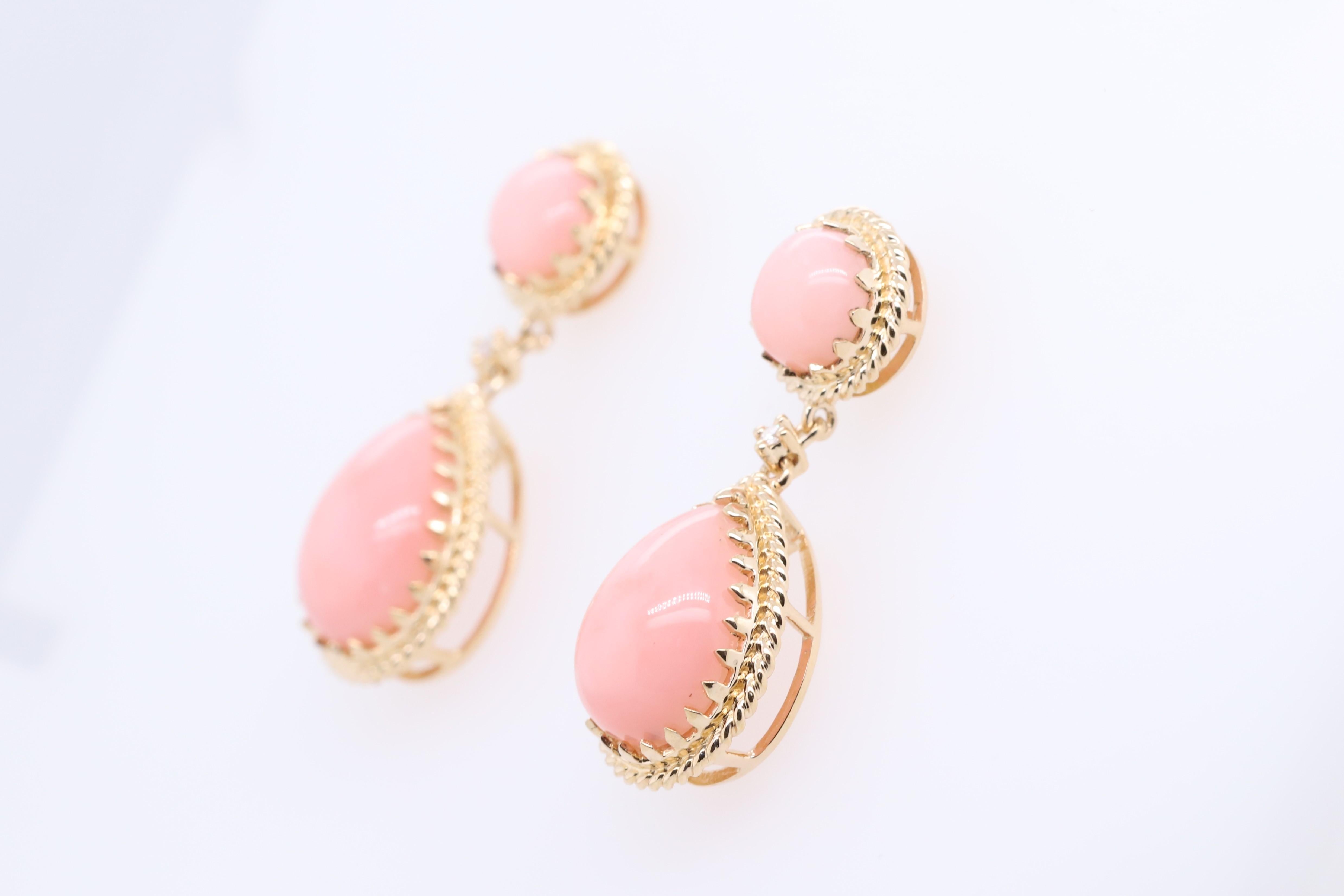 Pear Cut Billie 14K Yellow Gold Pear-Cut Pink Opal Earrings For Sale