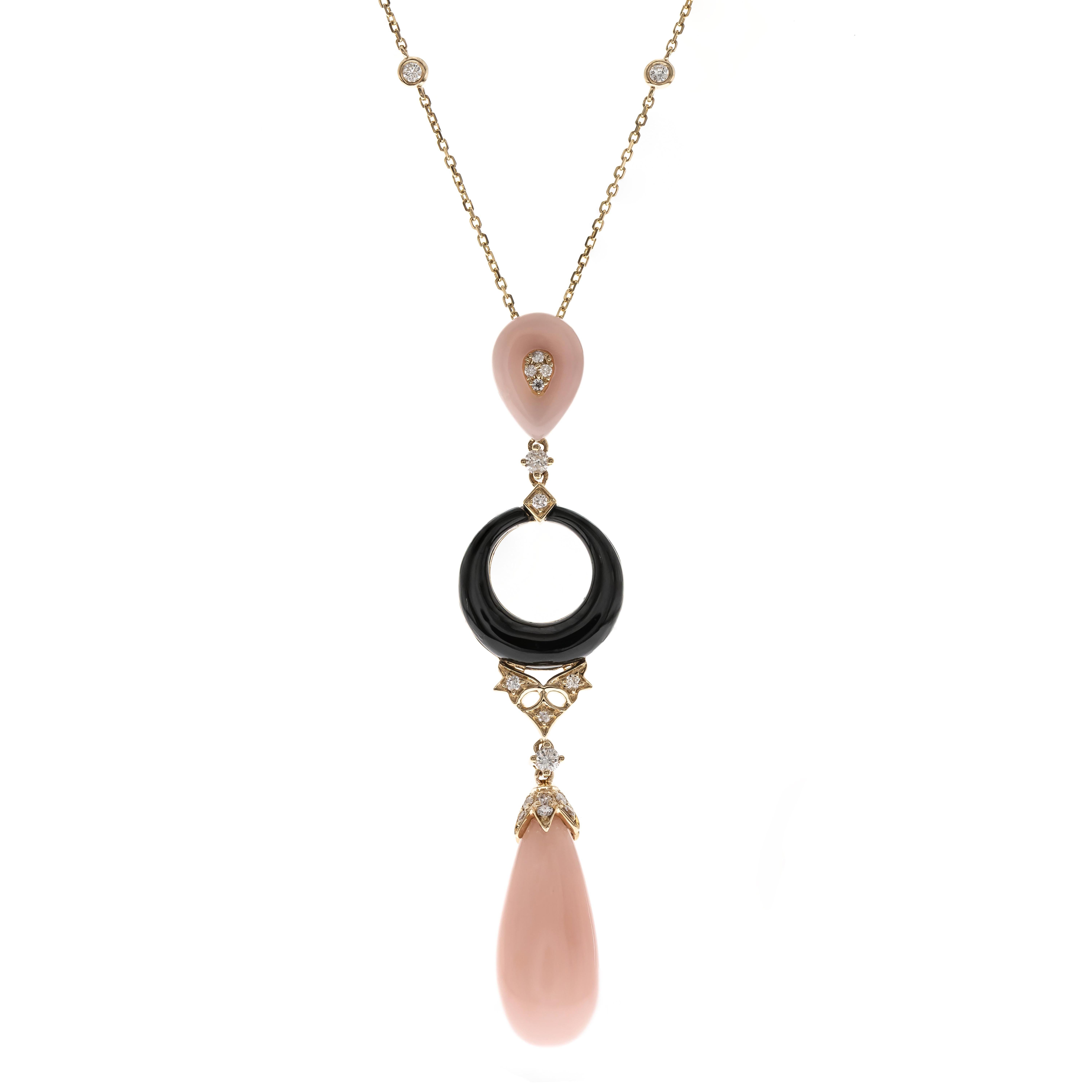 Billie 14K Yellow Gold Pear-Cut Pink Opal Necklace For Sale