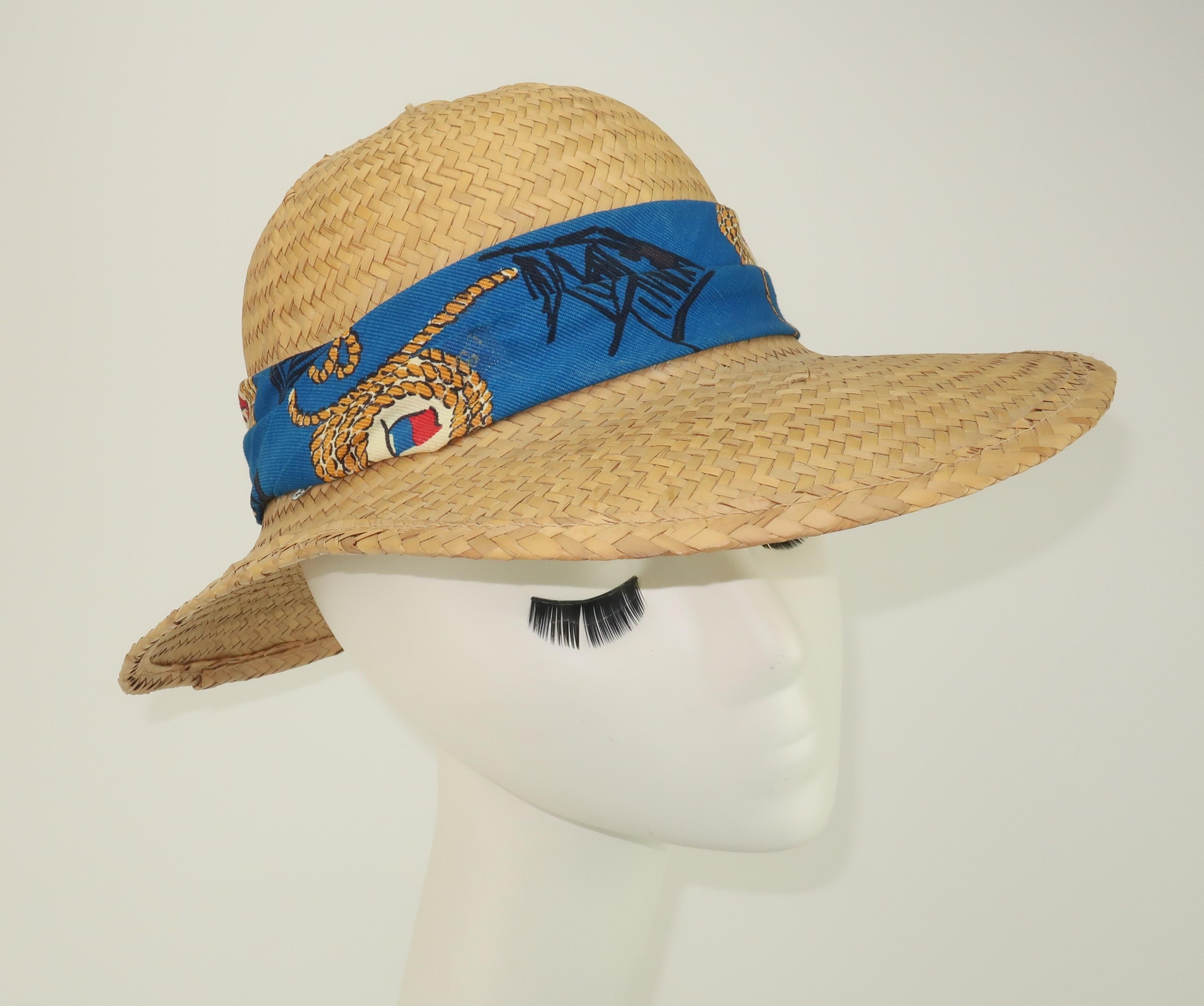 Beige Billie Ross of the Palm Beaches Nautical Straw Hat, 1960's