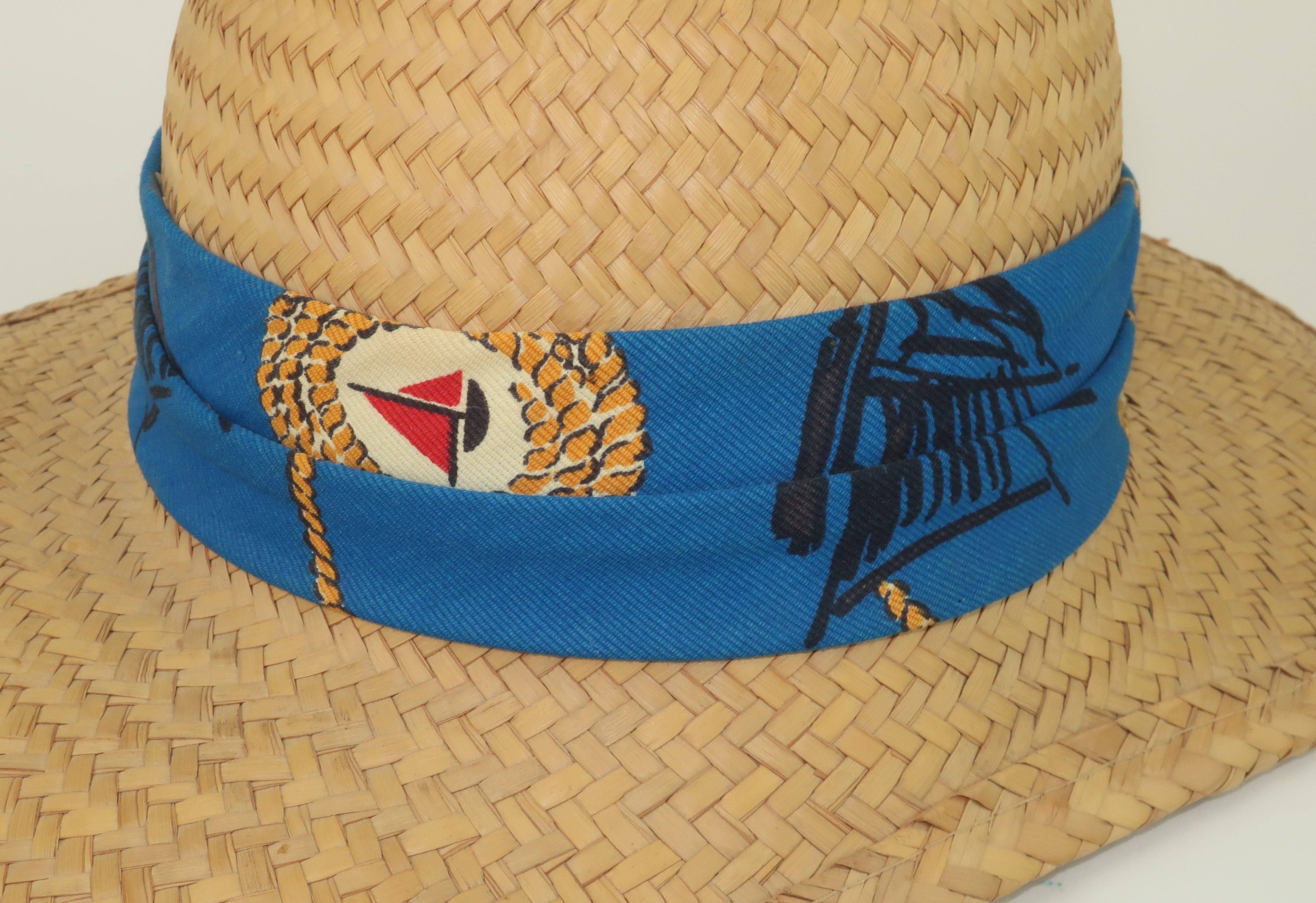 Billie Ross of the Palm Beaches Nautical Straw Hat, 1960's 3