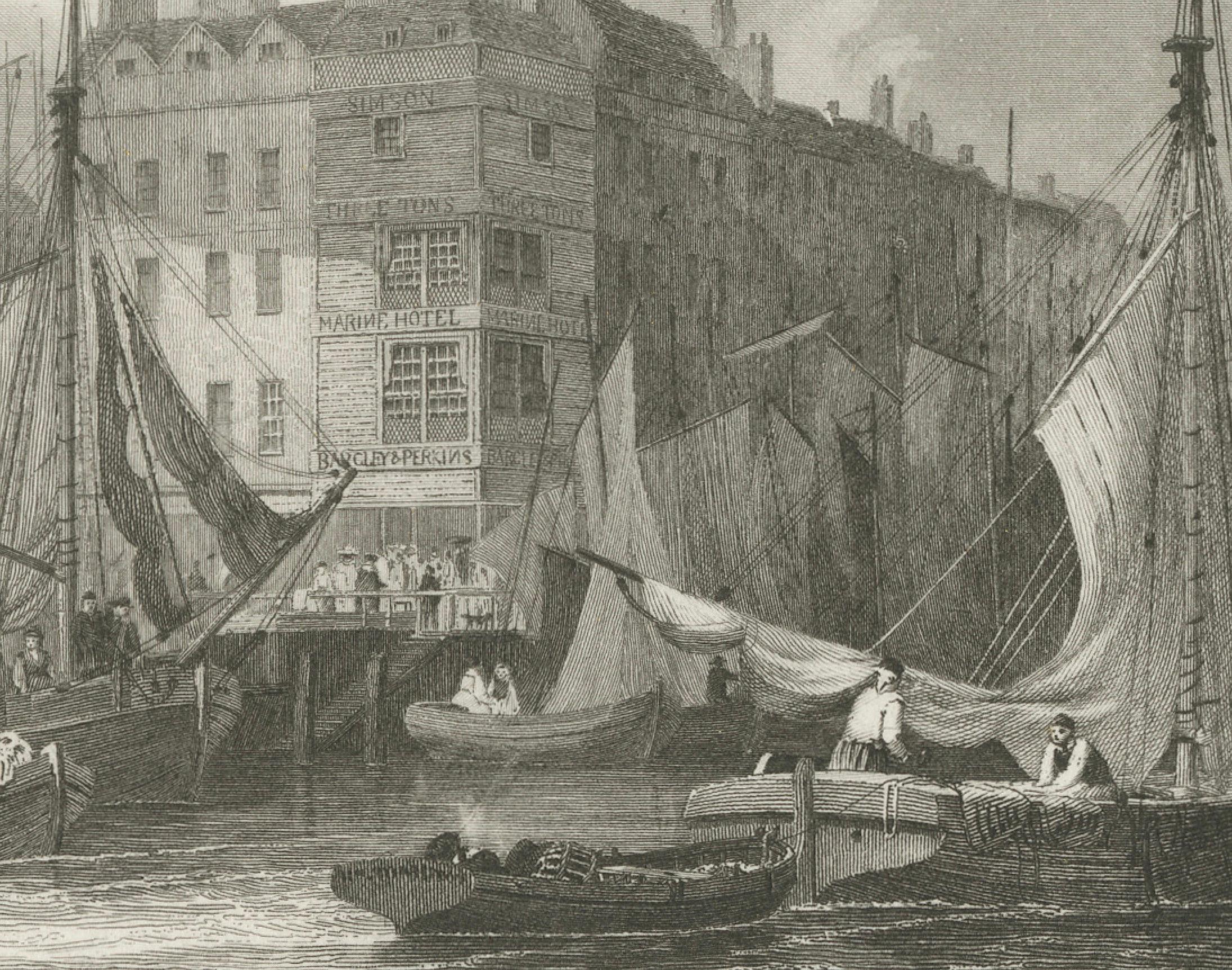 Engraved Billingsgate Market in the 1830s: A Hub of London's Maritime Commerce, 1835 For Sale
