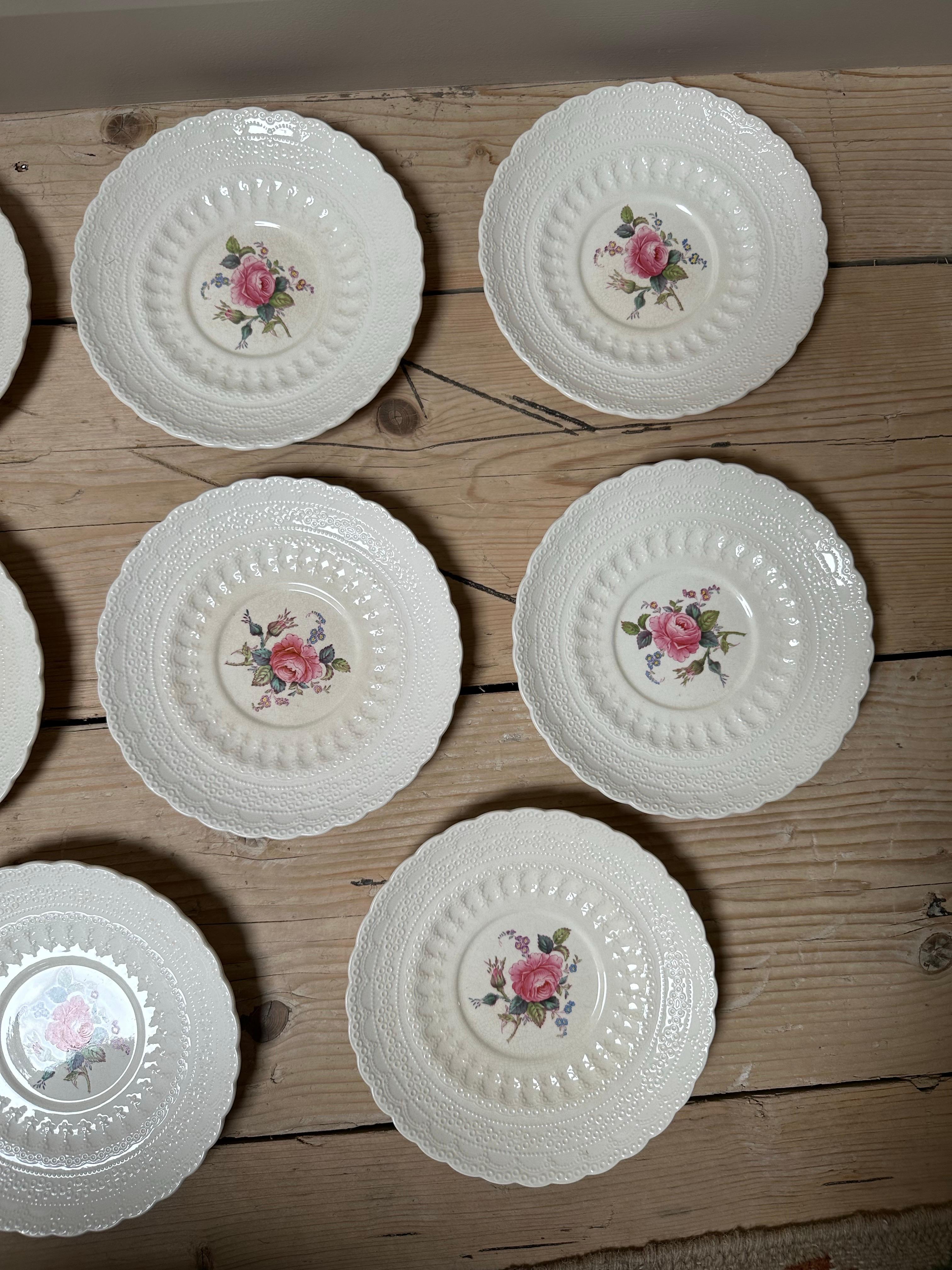 Billingsley, Spode Copeland, Rosa rosa inglesa en relieve, Platos de porcelana 1920 en venta 5
