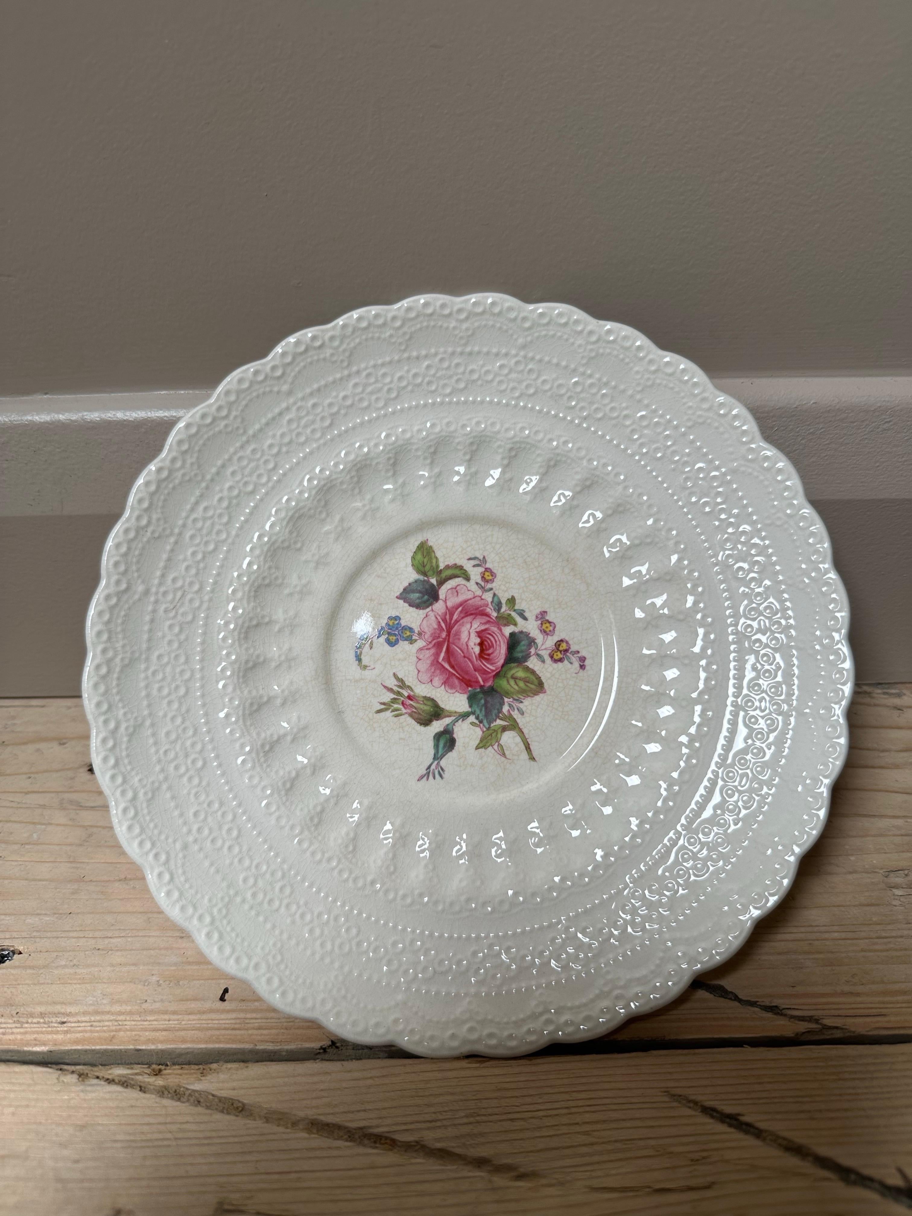 Billingsley, Spode Copeland, Rosa rosa inglesa en relieve, Platos de porcelana 1920 en venta 8
