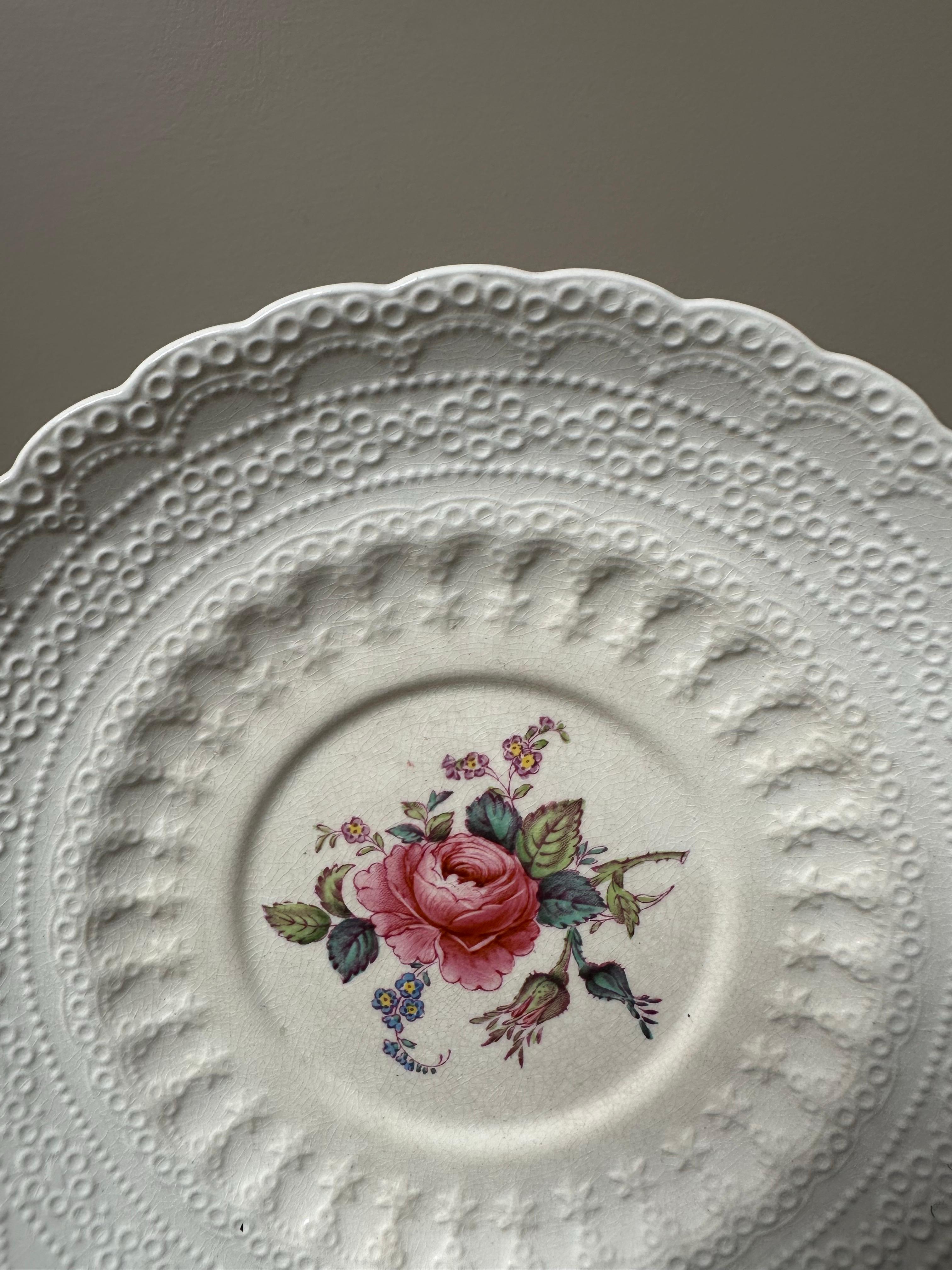 Billingsley, Spode Copeland, Rosa rosa inglesa en relieve, Platos de porcelana 1920 en venta 9