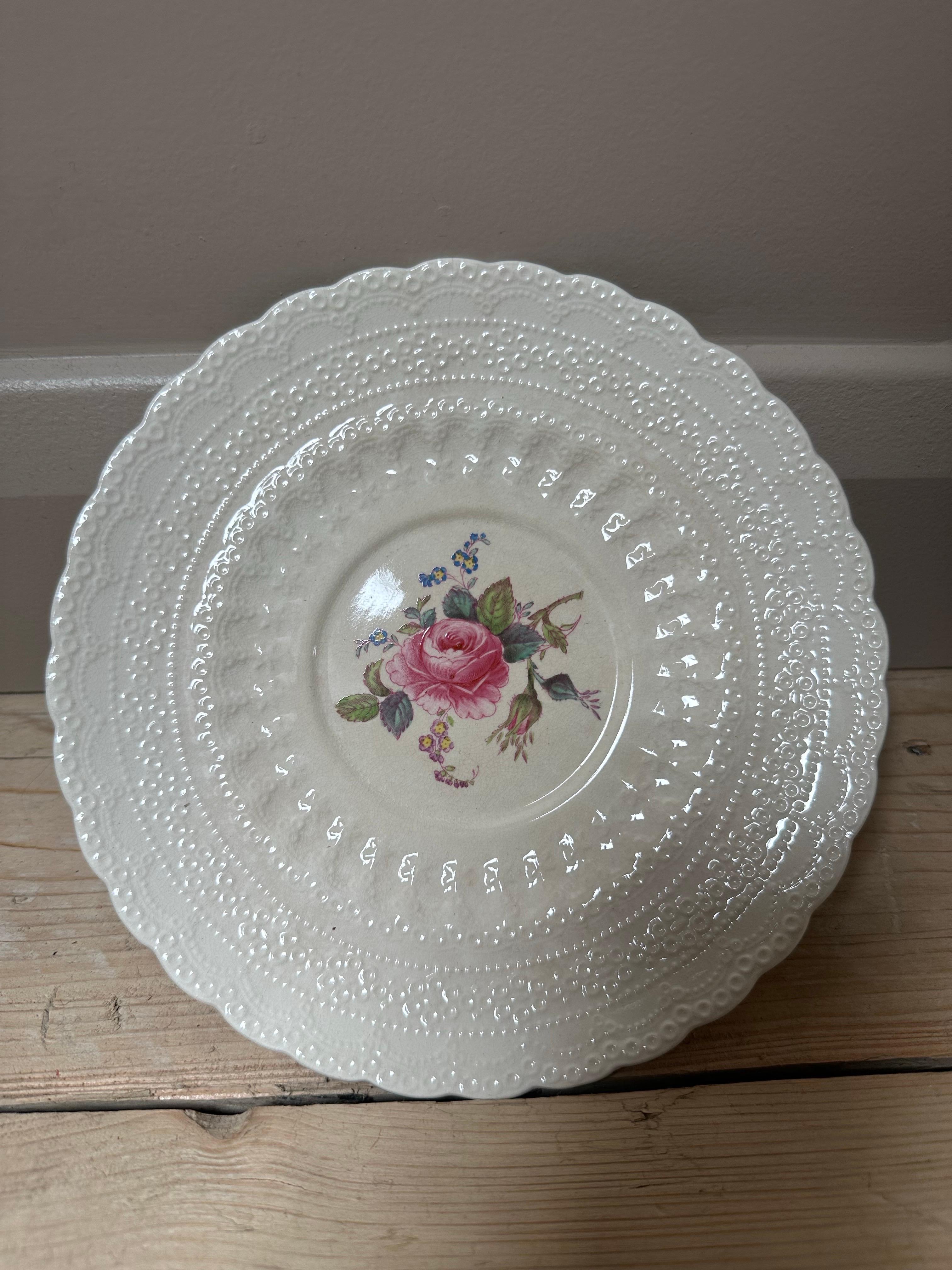 Billingsley, Spode Copeland, Rosa rosa inglesa en relieve, Platos de porcelana 1920 en venta 10