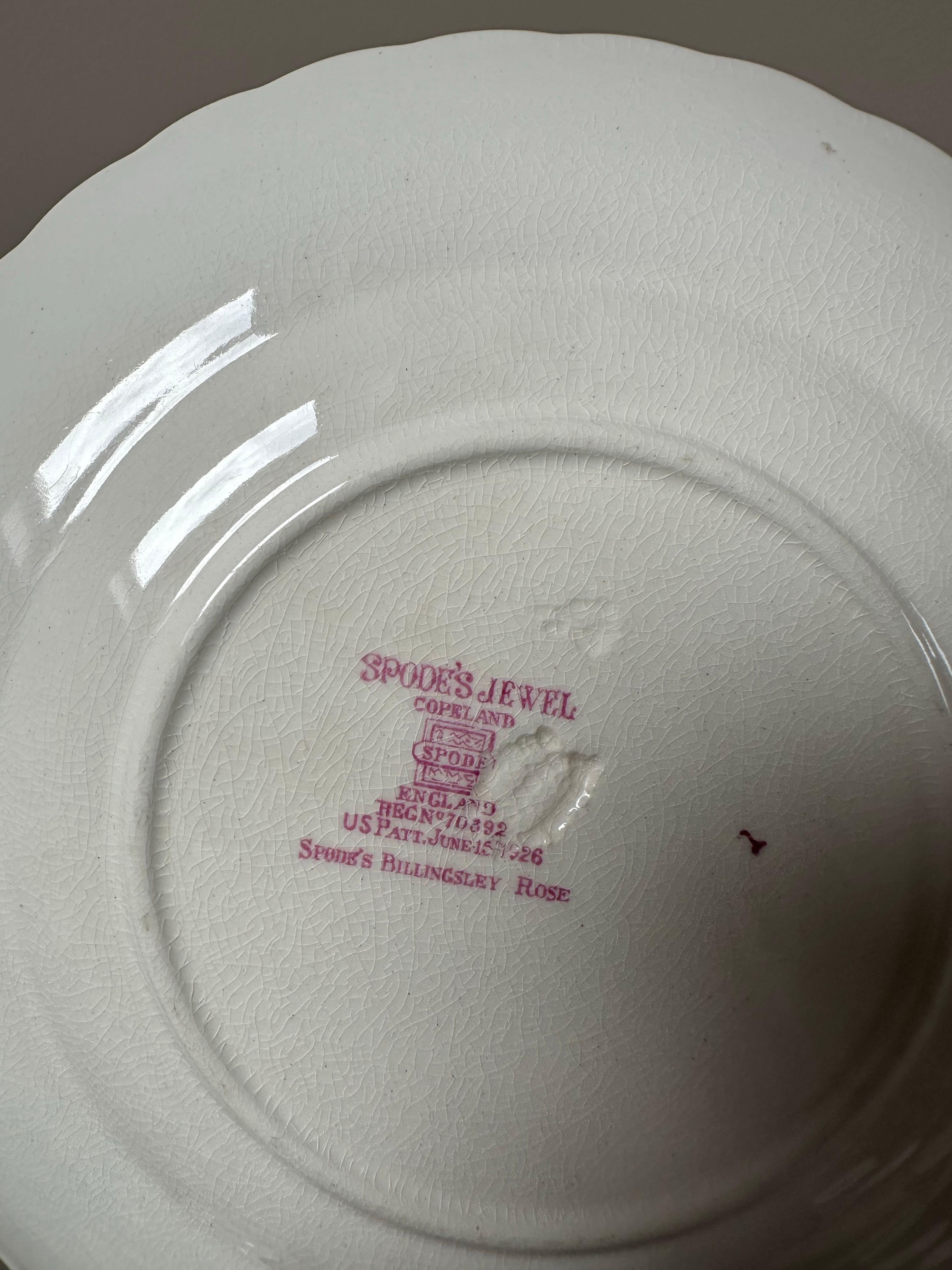 Billingsley, Spode Copeland, Rosa rosa inglesa en relieve, Platos de porcelana 1920 en venta 12