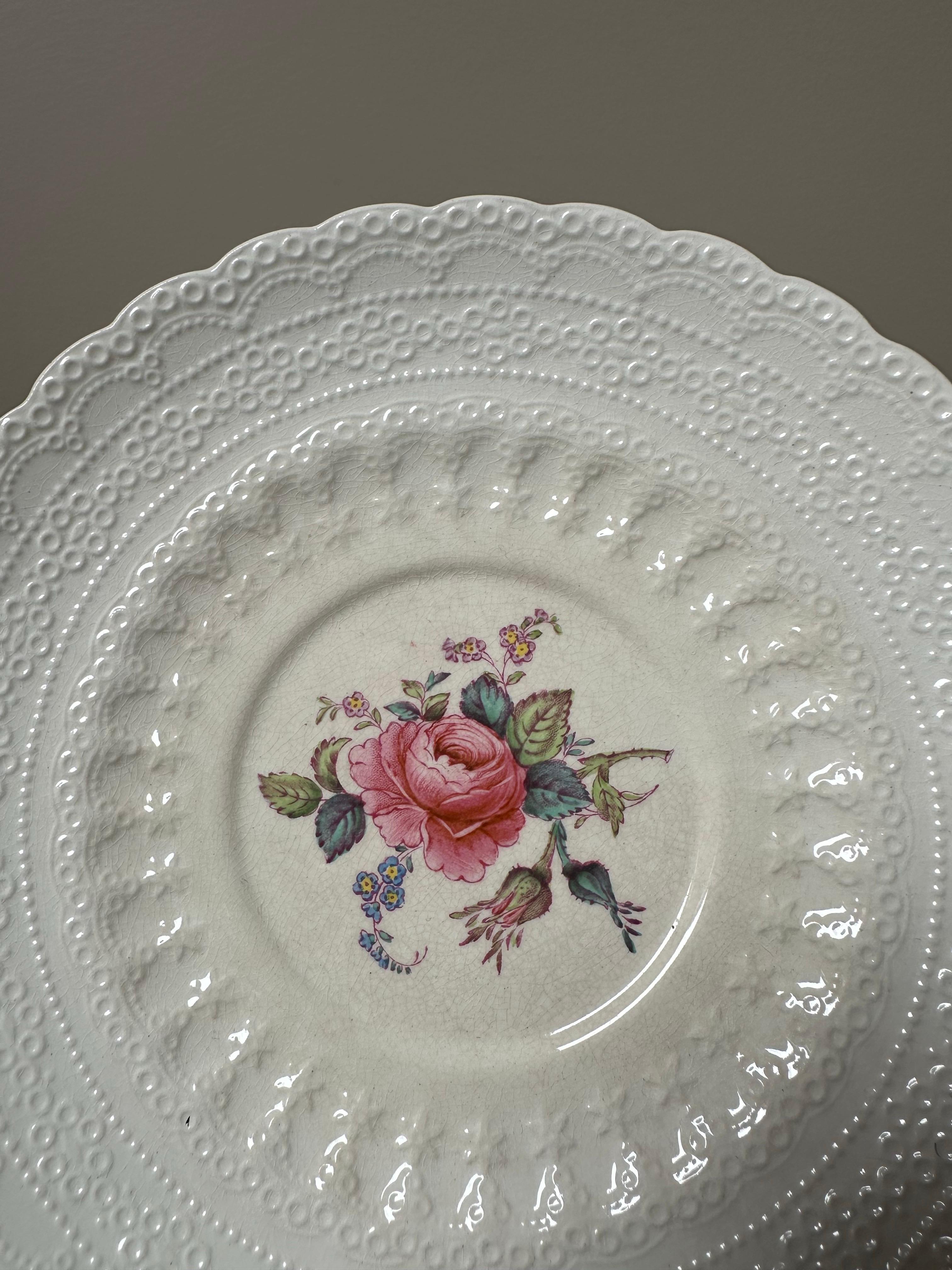 Billingsley, Spode Copeland, Rosa rosa inglesa en relieve, Platos de porcelana 1920 en venta 13