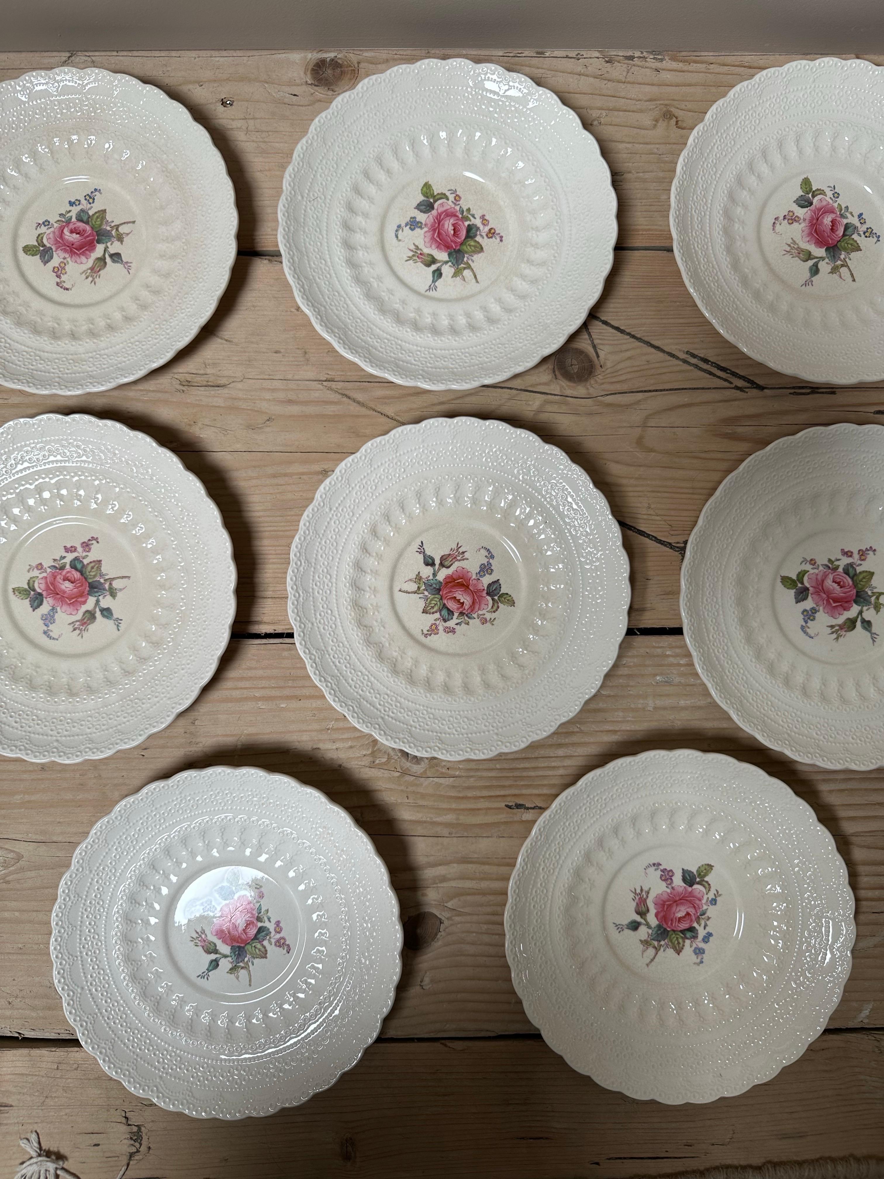Billingsley, Spode Copeland, Rosa rosa inglesa en relieve, Platos de porcelana 1920 en venta 14