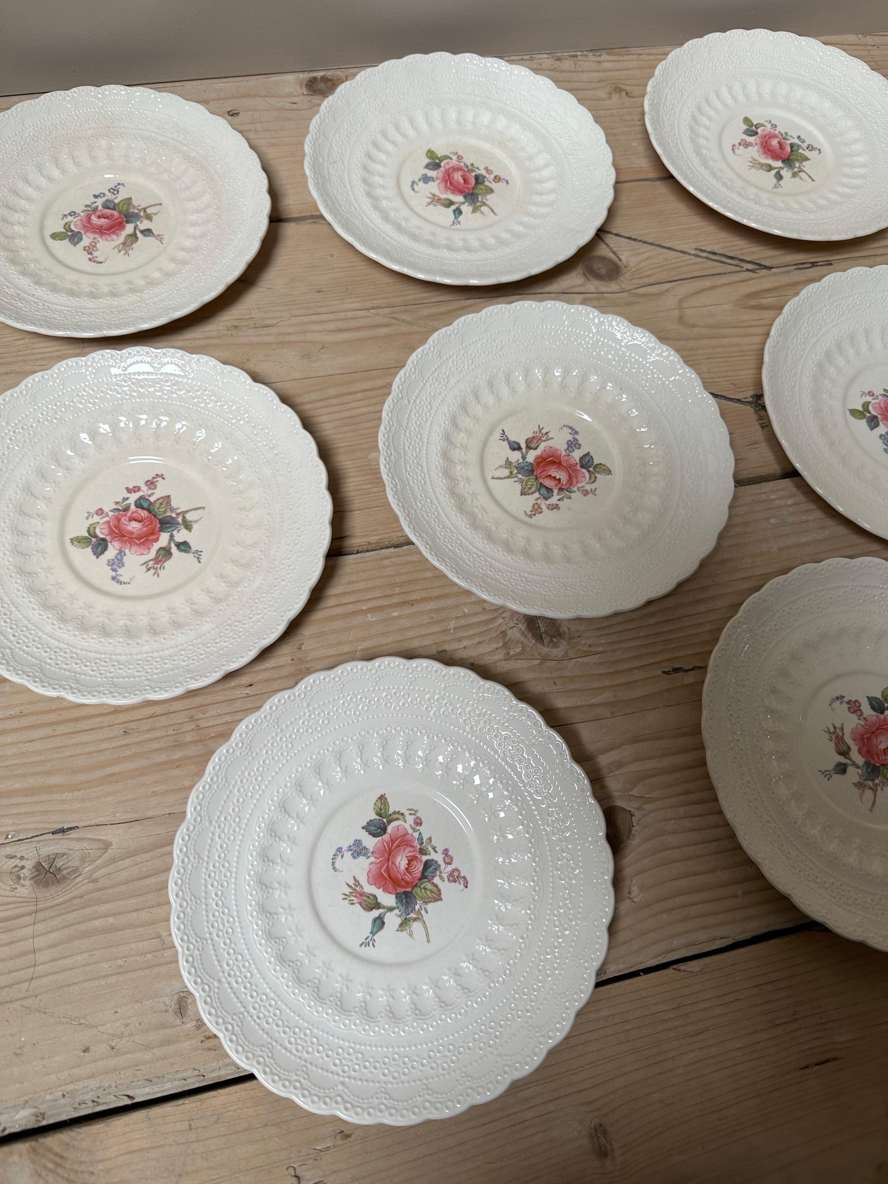 Billingsley, Spode Copeland, Rosa rosa inglesa en relieve, Platos de porcelana 1920 en venta 16