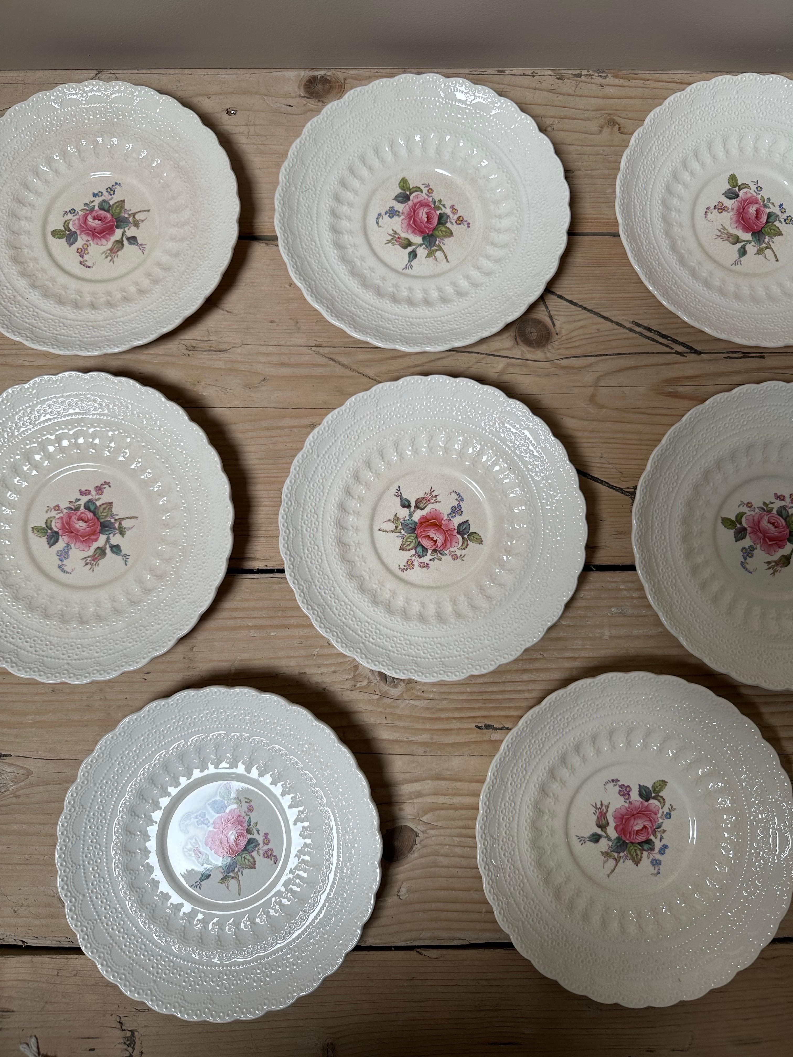 Billingsley, Spode Copeland, Rosa rosa inglesa en relieve, Platos de porcelana 1920 en venta 17