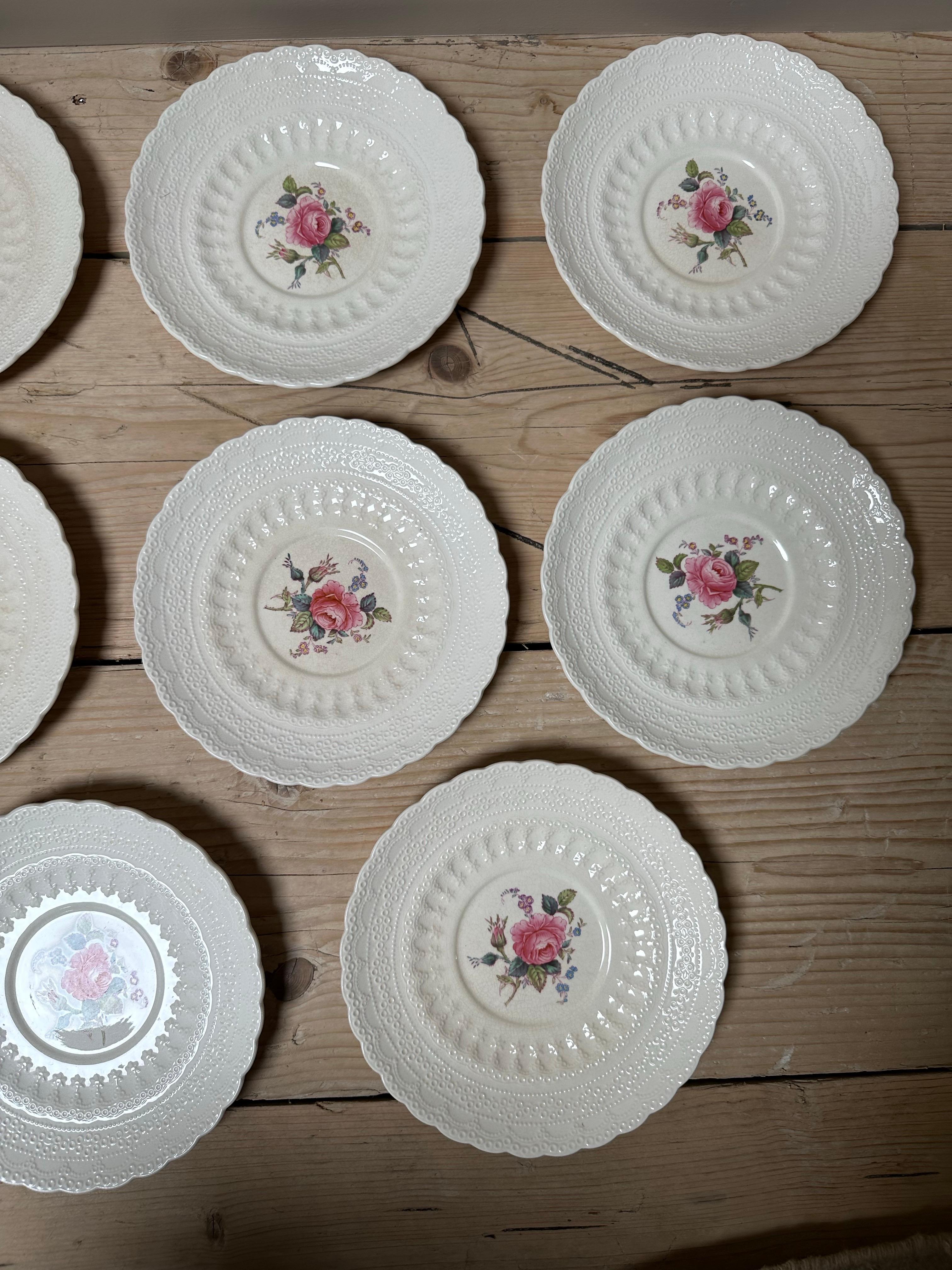 Billingsley, Spode Copeland, Rosa rosa inglesa en relieve, Platos de porcelana 1920 Art Decó en venta