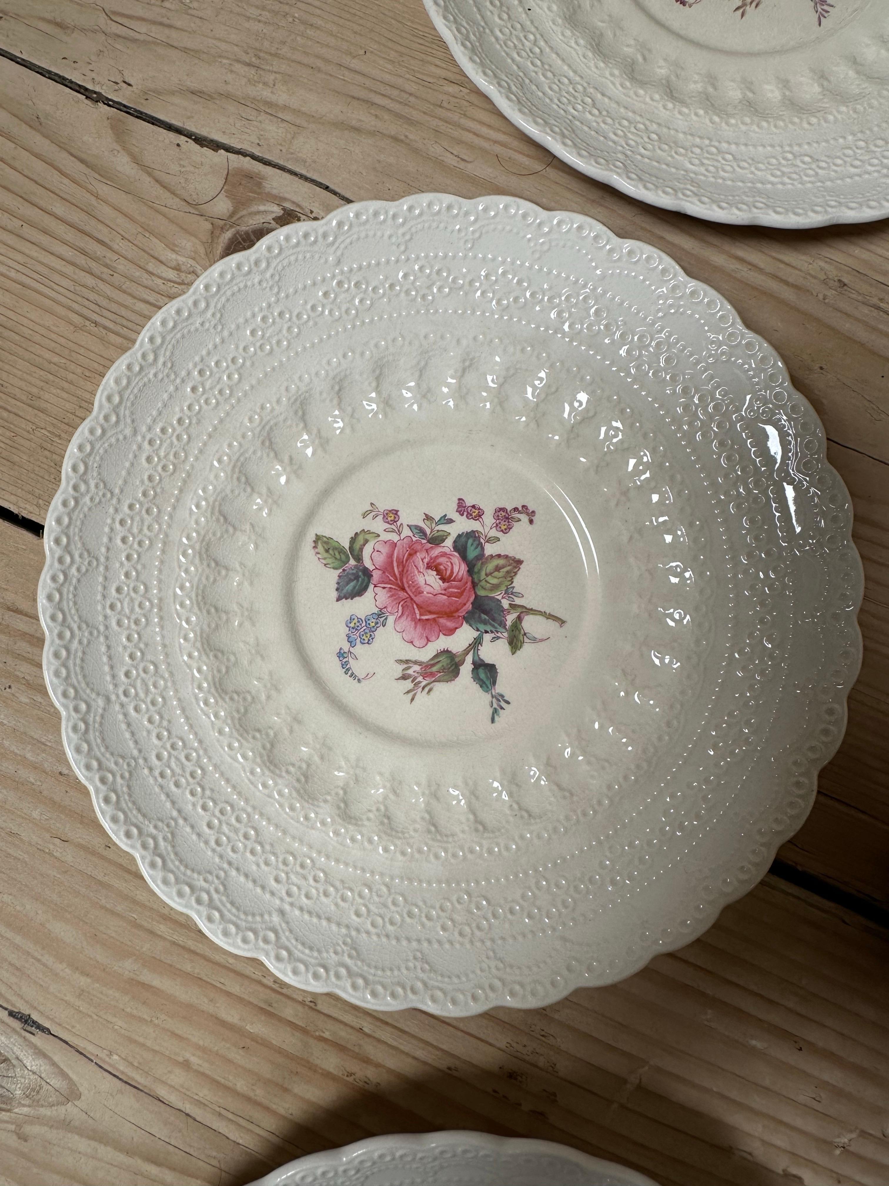 Billingsley, Spode Copeland, Rosa rosa inglesa en relieve, Platos de porcelana 1920 principios del siglo XX en venta