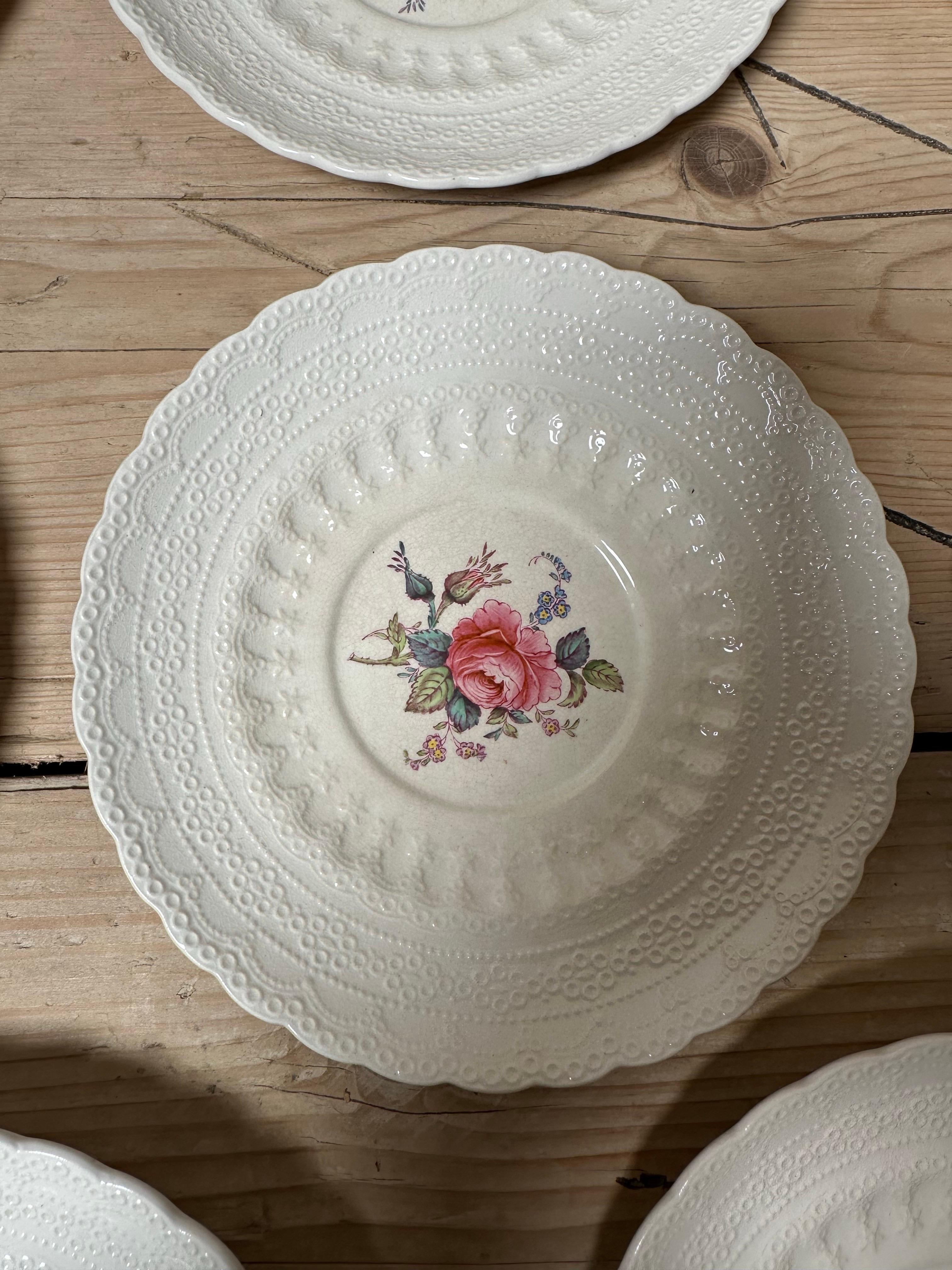 Billingsley, Spode Copeland, Rosa rosa inglesa en relieve, Platos de porcelana 1920 Porcelana en venta