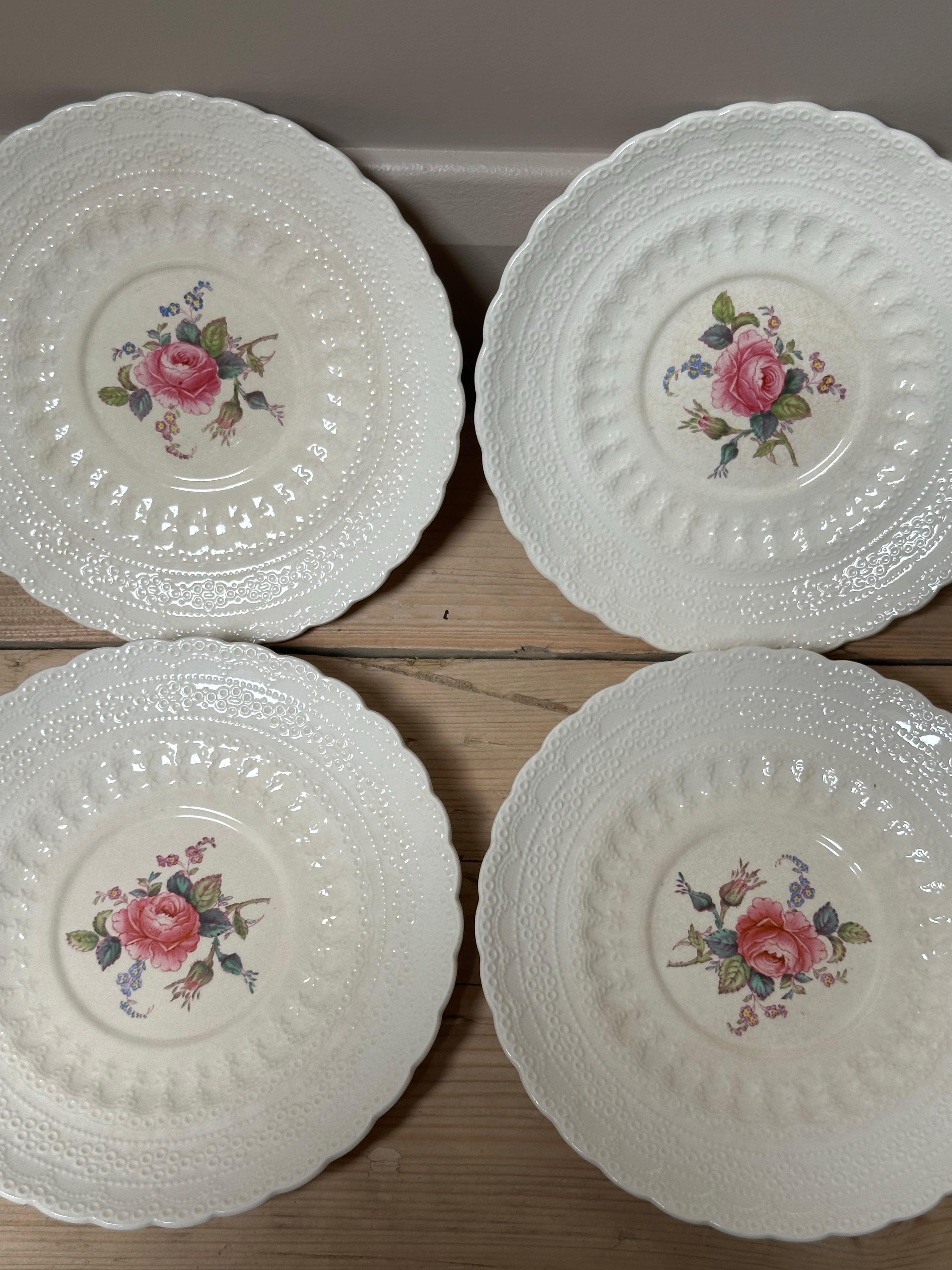 Billingsley, Spode Copeland, Rosa rosa inglesa en relieve, Platos de porcelana 1920 en venta 1