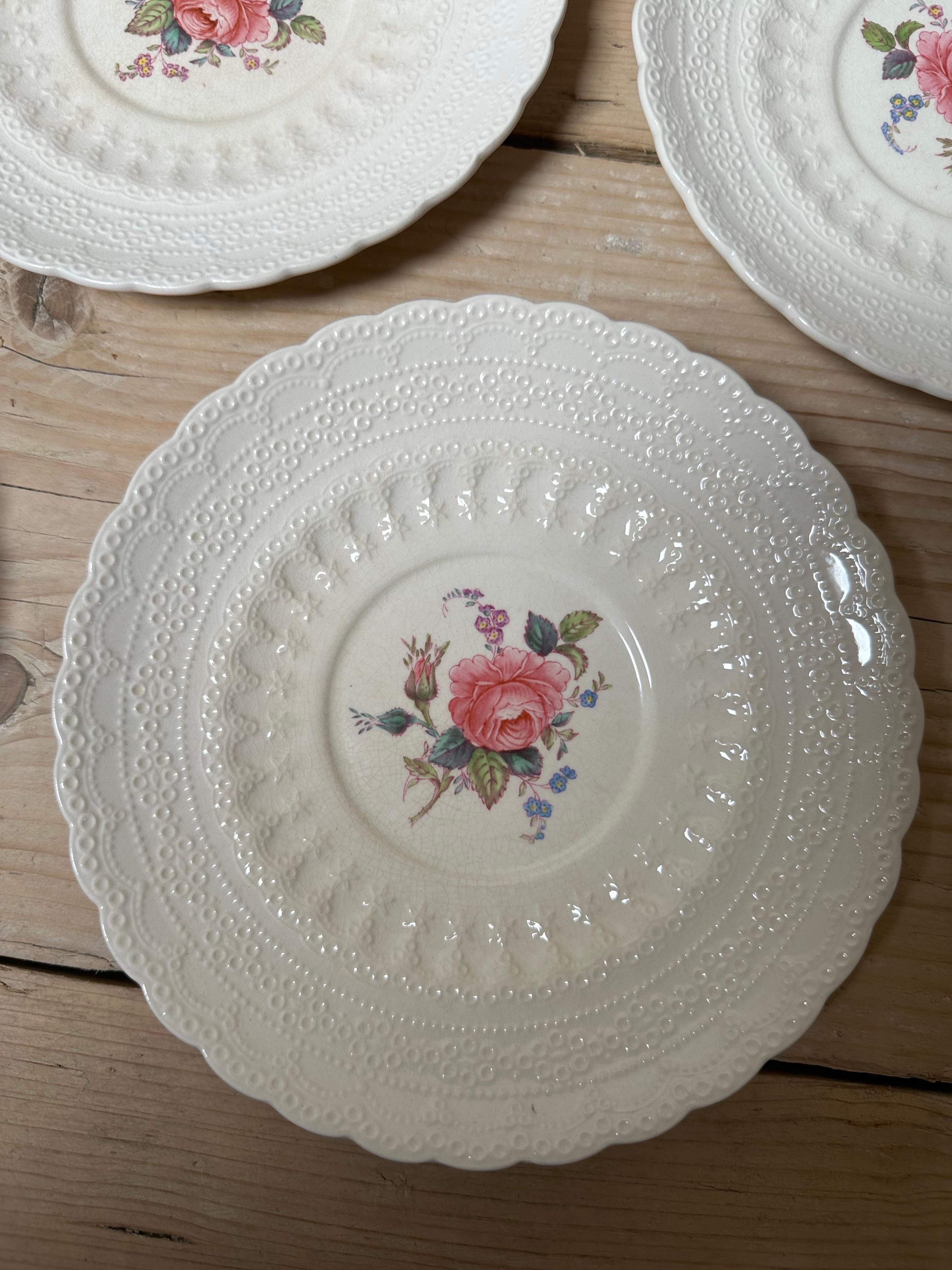 Billingsley, Spode Copeland, Rosa rosa inglesa en relieve, Platos de porcelana 1920 en venta 3