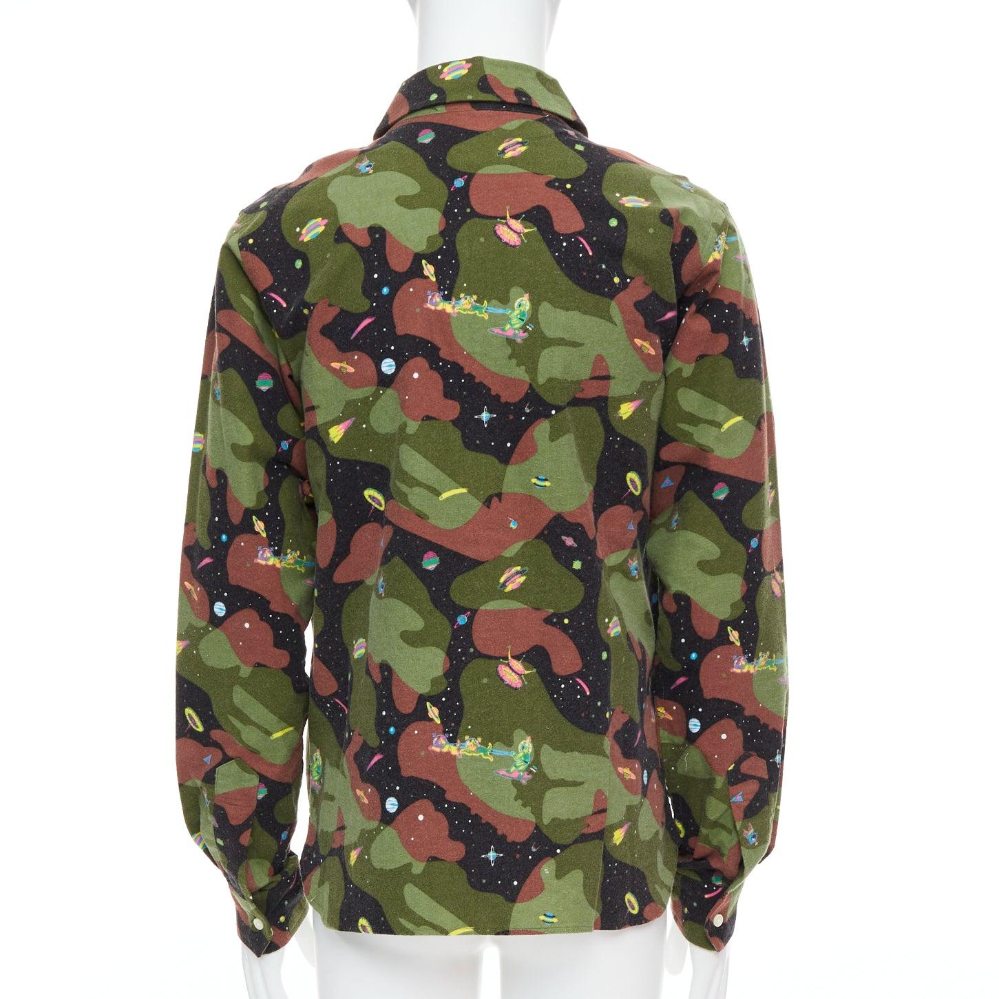 Men's BILLIONAIRE BOYS CLUB green brown cotton camo UFO print shirt M For Sale