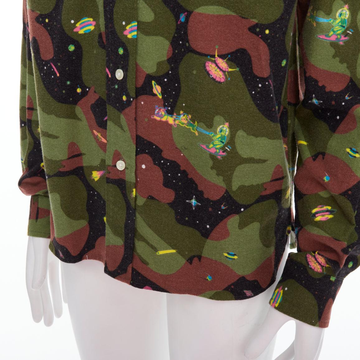 BILLIONAIRE BOYS CLUB green brown cotton camo UFO print shirt M For Sale 2