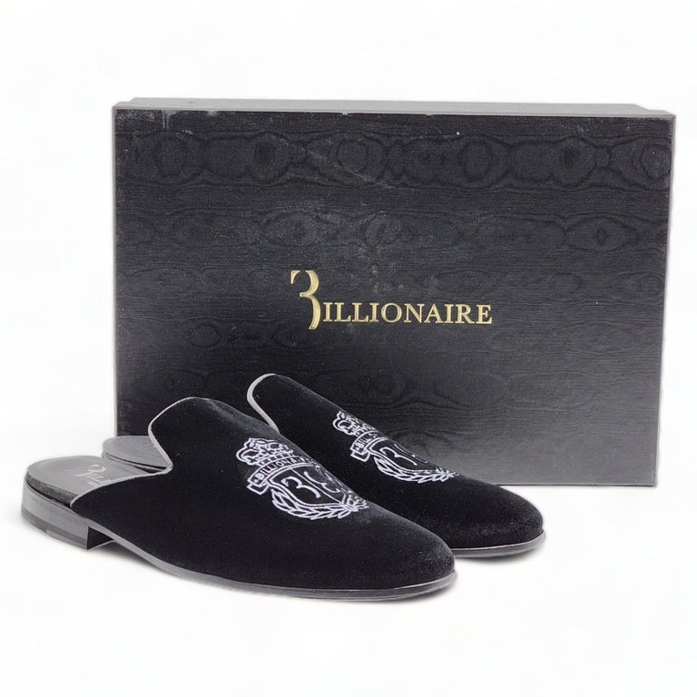 Metà mocassini in velluto Billionaire Crest in nero in vendita su