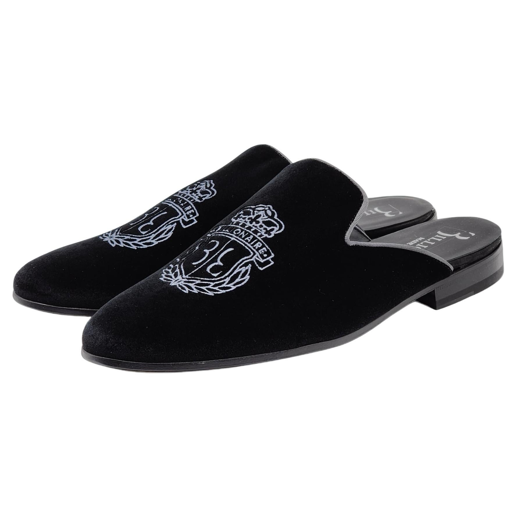 Metà mocassini in velluto Billionaire Crest in nero in vendita