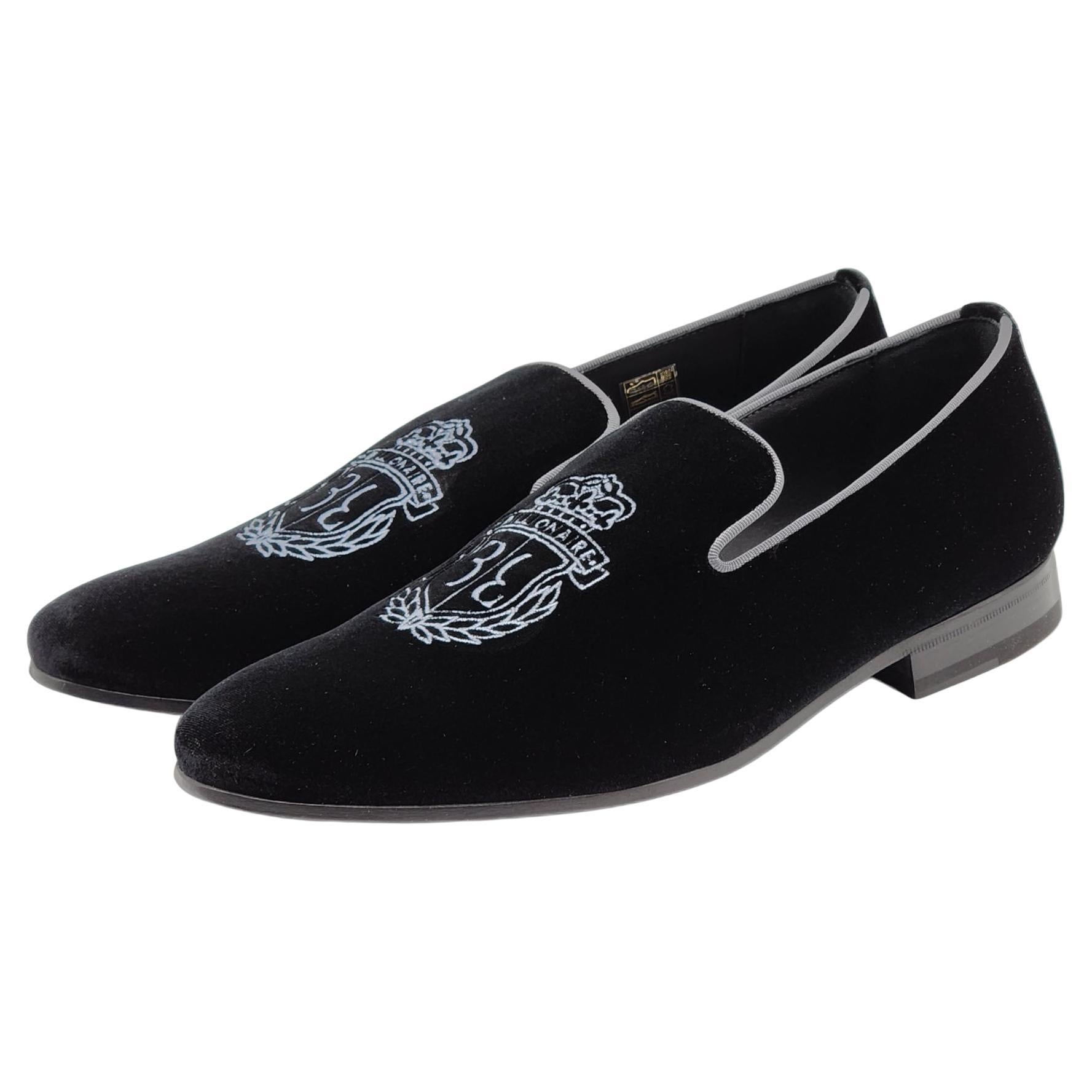Billionaire Velvet Loafers Crest in Black For Sale