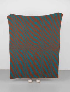 Billowing Twill Knit Throw Blanket Textile in Terra Cotta and Teal