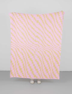 Billowing Twill Knit Throw Blanket Textile in Rose Pink and Yellow