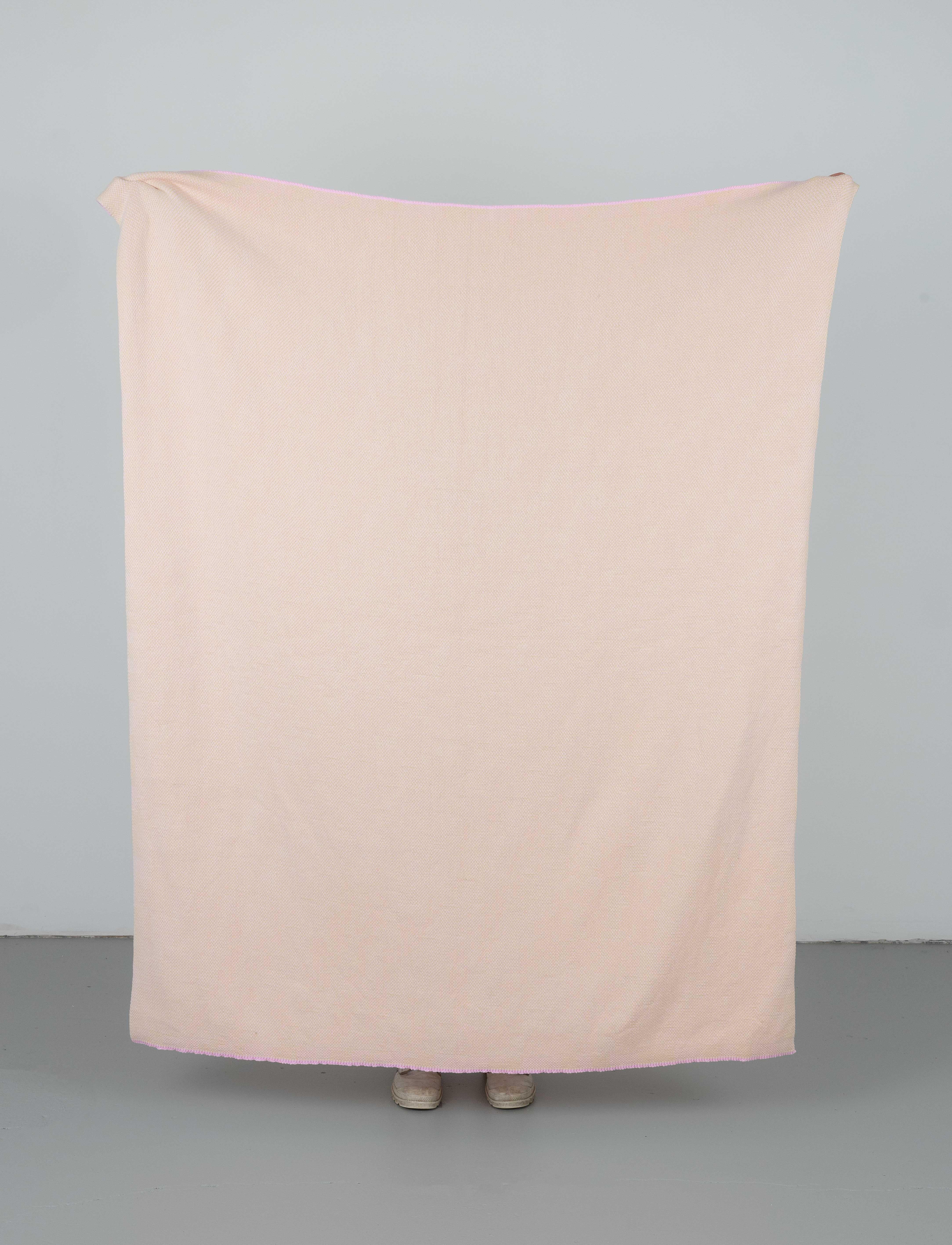 Modern Billowing Twill Knit Throw Blanket Textile in Rose Pink and Yellow For Sale