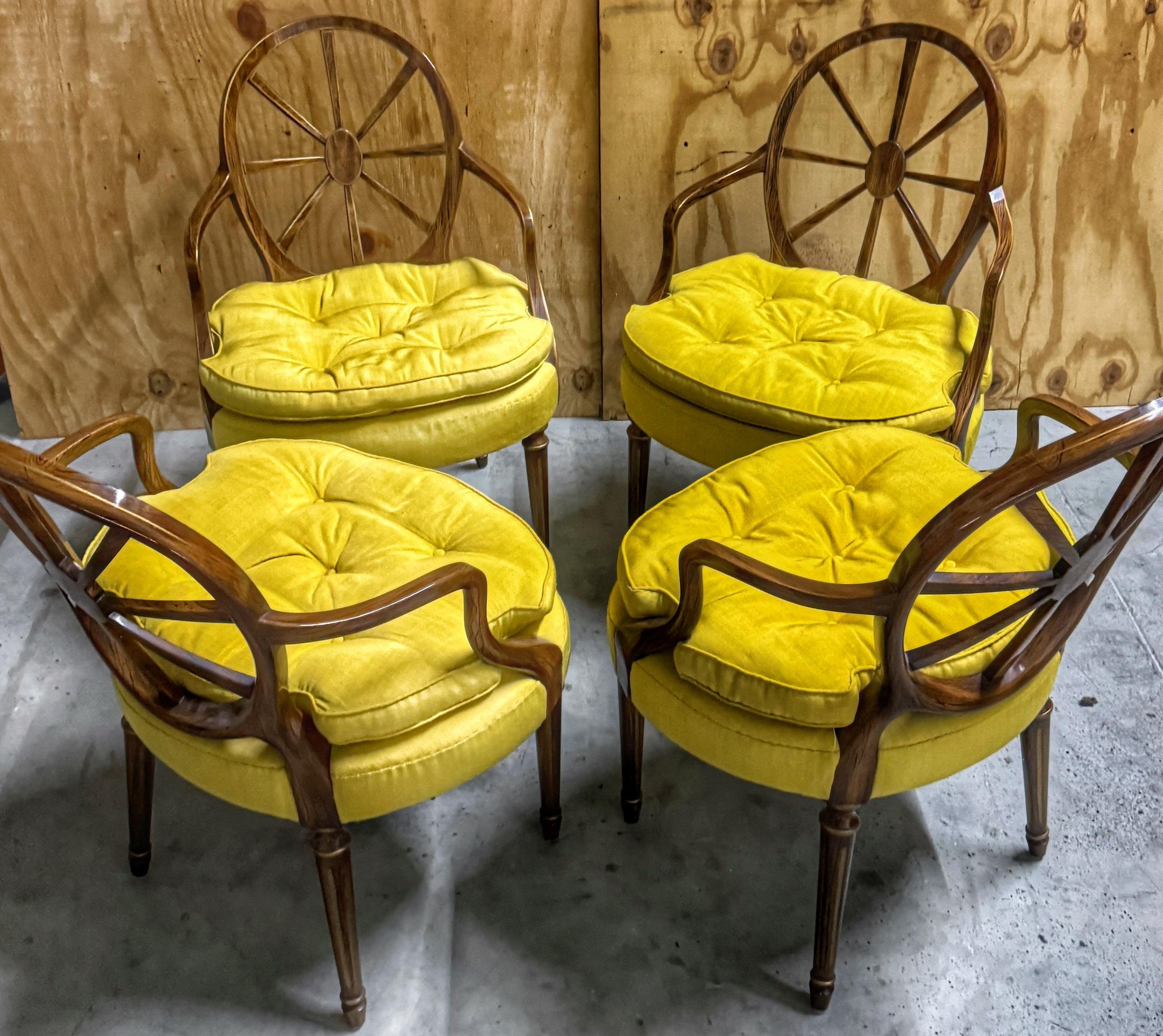 Billy Baldwin Attributed Regency Style Faux Rosewood Armchairs, Sold in Pairs 
Billy Baldwin Design Executed by Cocheo Brothers, for The Carriage House of Palm Beach 
USA, Post 1964

We are please to offer 2 Pair ( Four chairs) Billy Baldwin