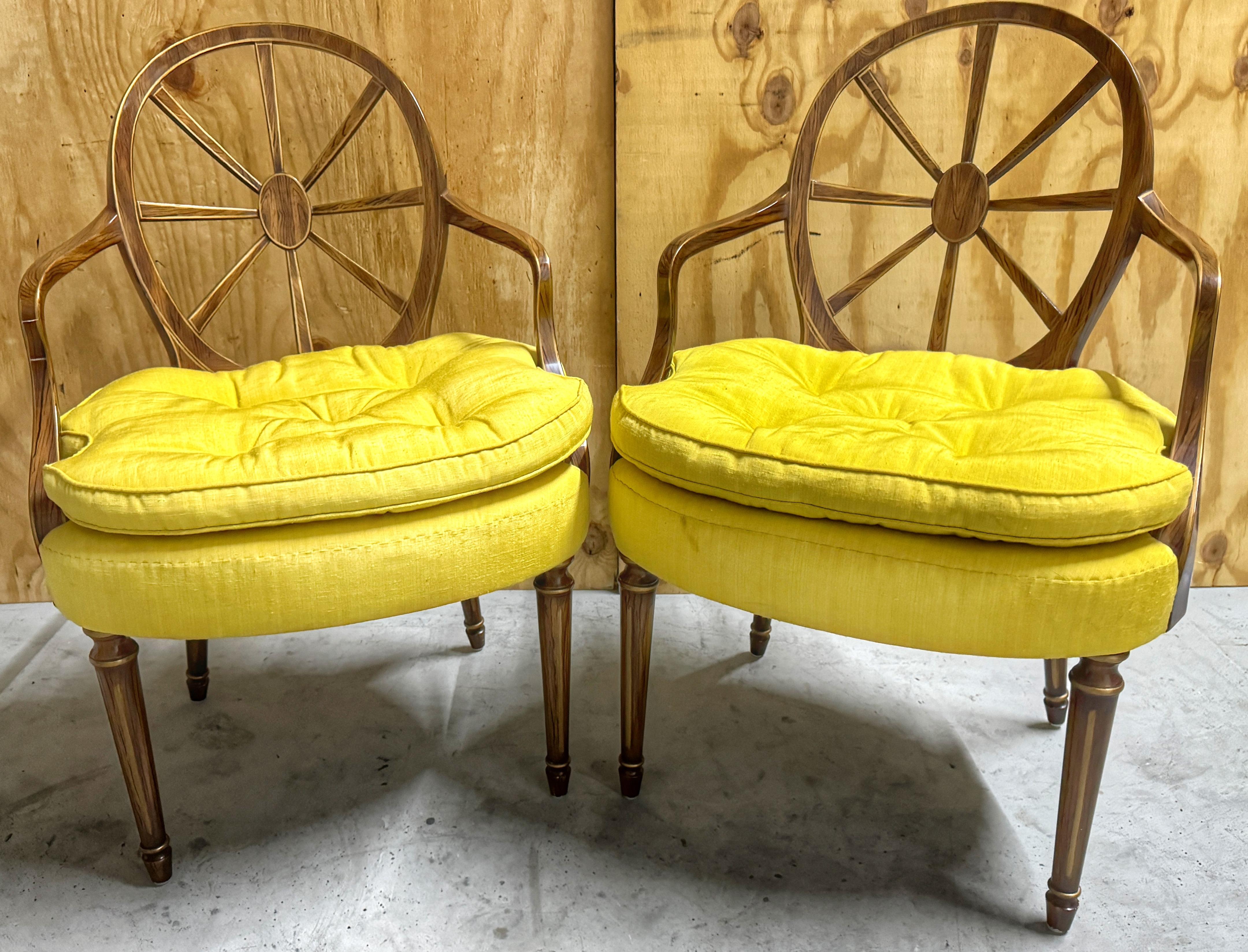 Upholstery Billy Baldwin Attributed Regency Style Faux Rosewood Armchairs, Sold in Pairs  For Sale