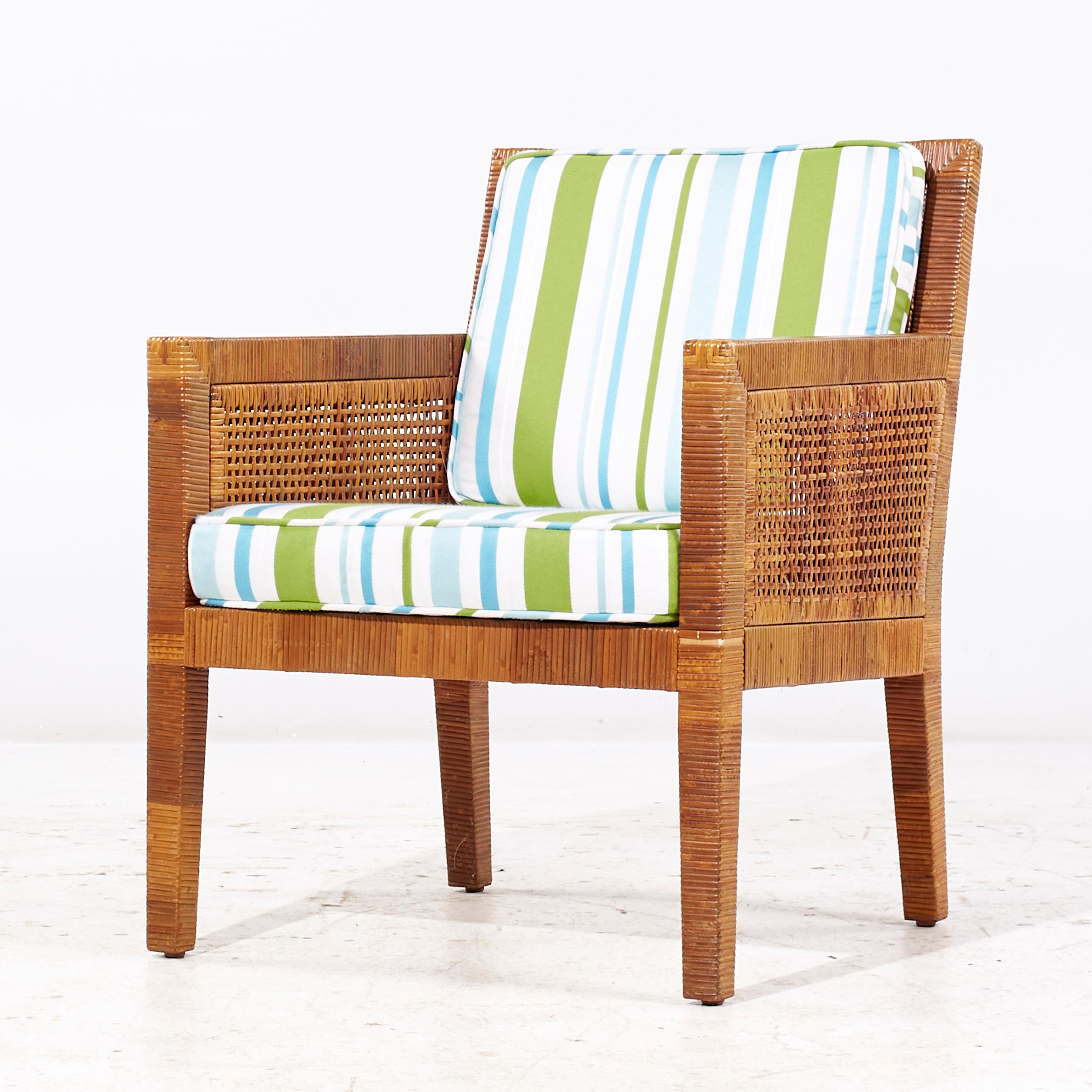 Fin du 20e siècle Baldwin Bielecky Brothers Chaises longues et ottomanes en rotin et en laiton MCM en vente